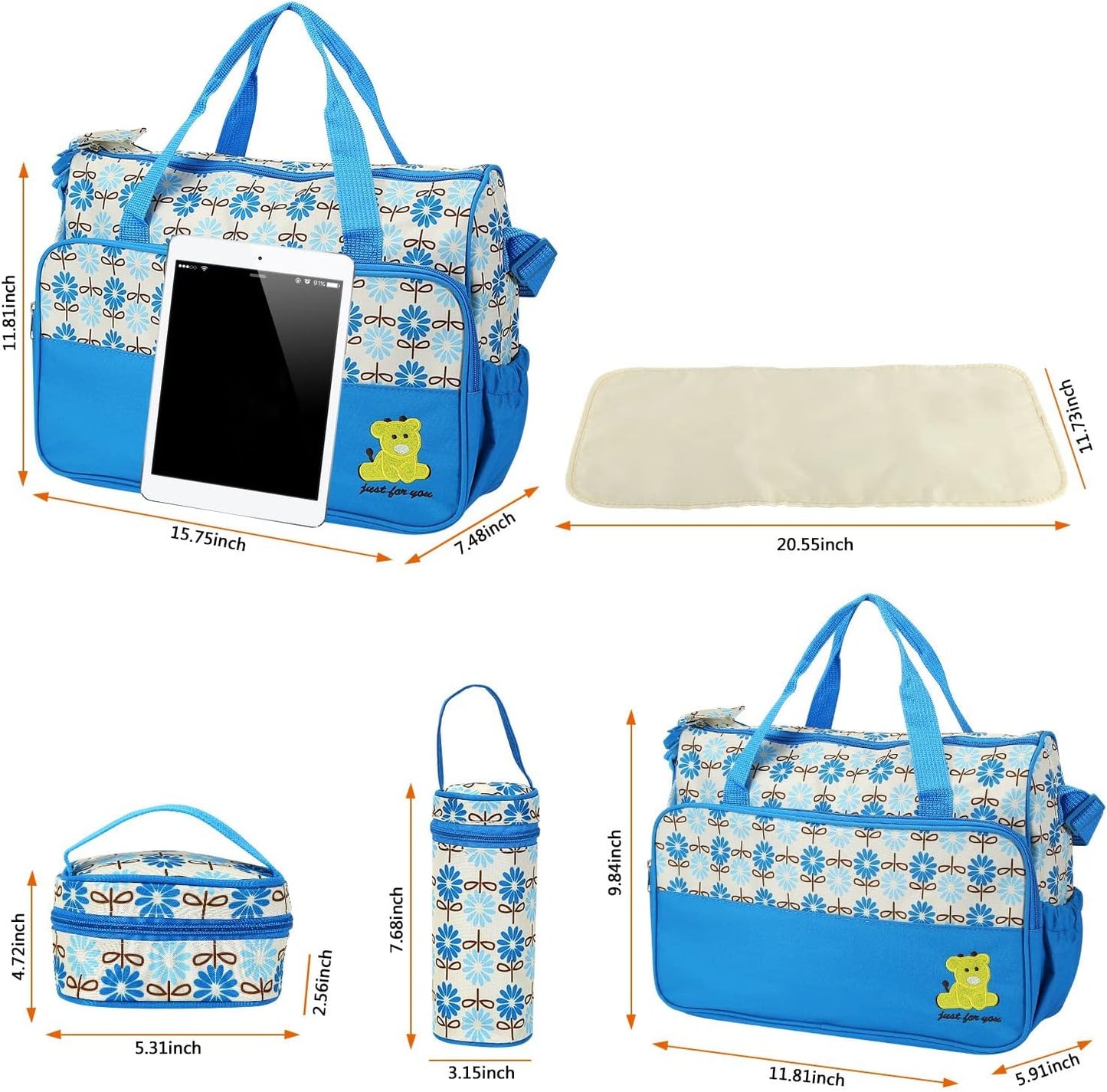 5Pcs Diaper Bag Tote Set,Large Mommy Bag with Portable Nappy Changing Pad,Pacifier Case,Travel Baby Bags for Mom