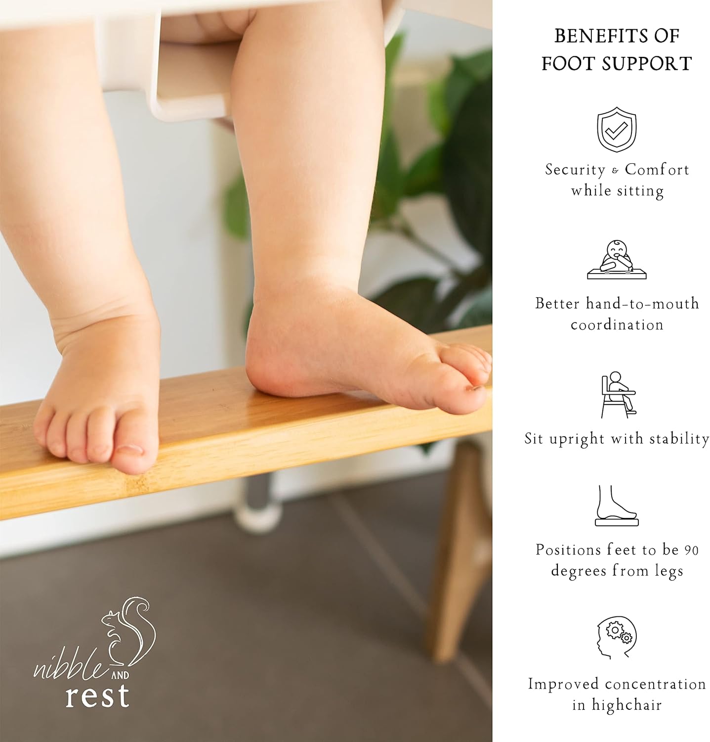 Nibble and Rest Woodsi Footsi Highchair Footrest for IKEA Antilop, Bamboo Wooden Footrest, Height Adjustable, High Chair Accessories,Suitable Footstool with Rounded Corners