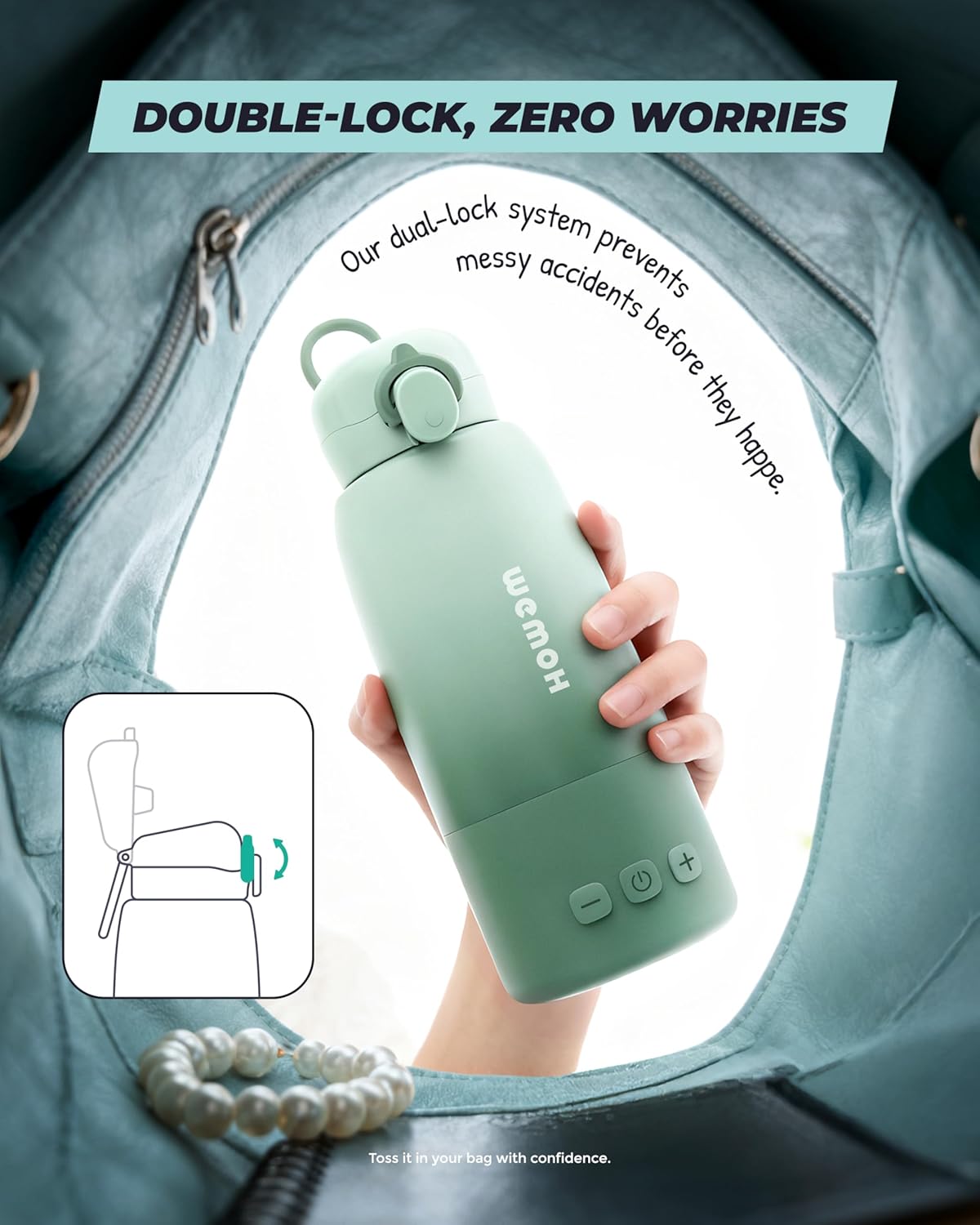 Upgraded Portable Bottle Warmer for Travel with Self-Clean Function, Precise Temp Control & 8 Feeds per Charge, 16oz Bottle Warmer On-The-Go Parents, 100W Fast Heating for Breast Milk & Formula