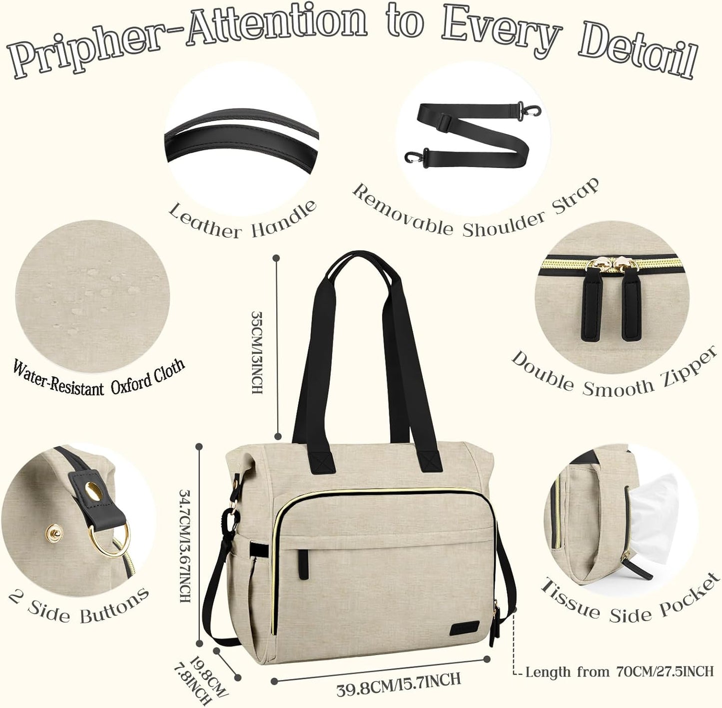 Diaper Bag Backpack, Mommy Travel Diaper Bag Tote with Shoulder Strap, Hospital Bag, Weekender Baby Bag for Mom
