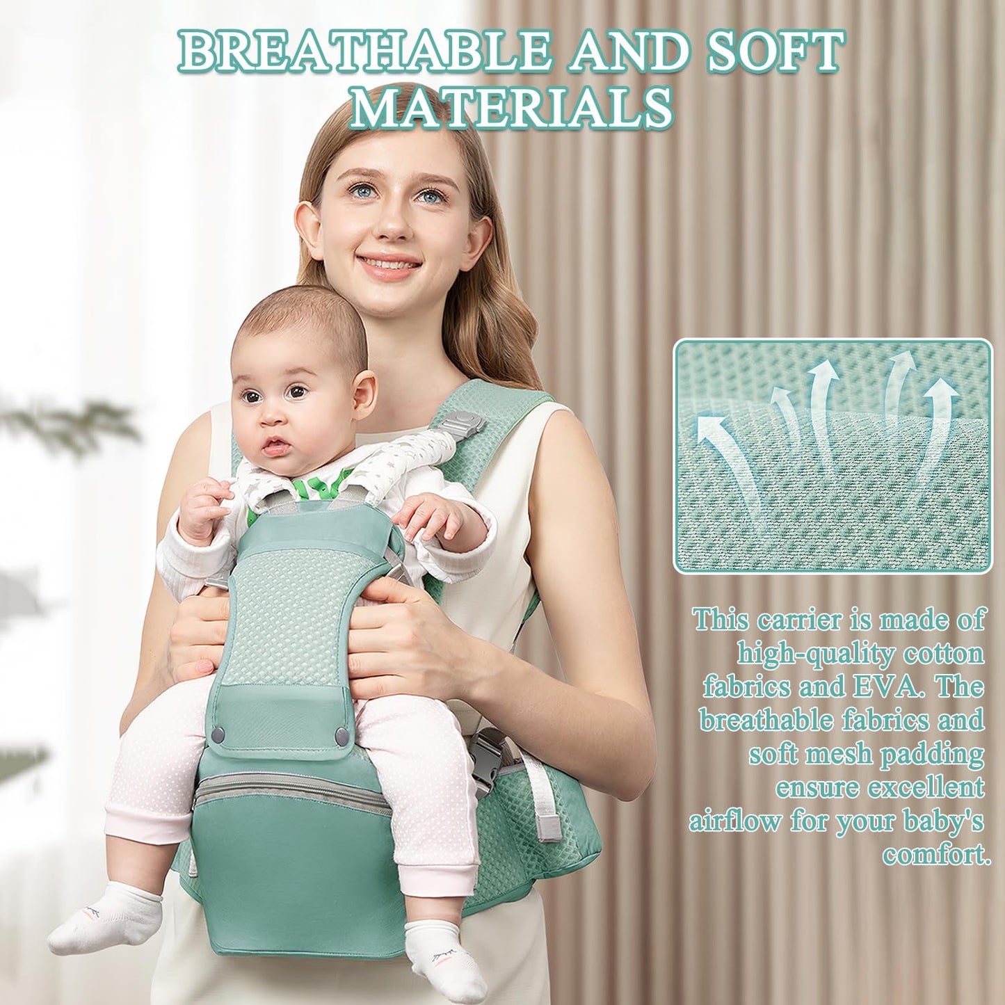 Baby Carrier with Hip Seat for Newborn to Toddler, 6-in-1 Ergonomic Infant Carrier for 0-36 Month Baby, All Positions Soft Breathable Mesh Wrap Carrier with Waist Stool, Easily Adjustable Baby Holder