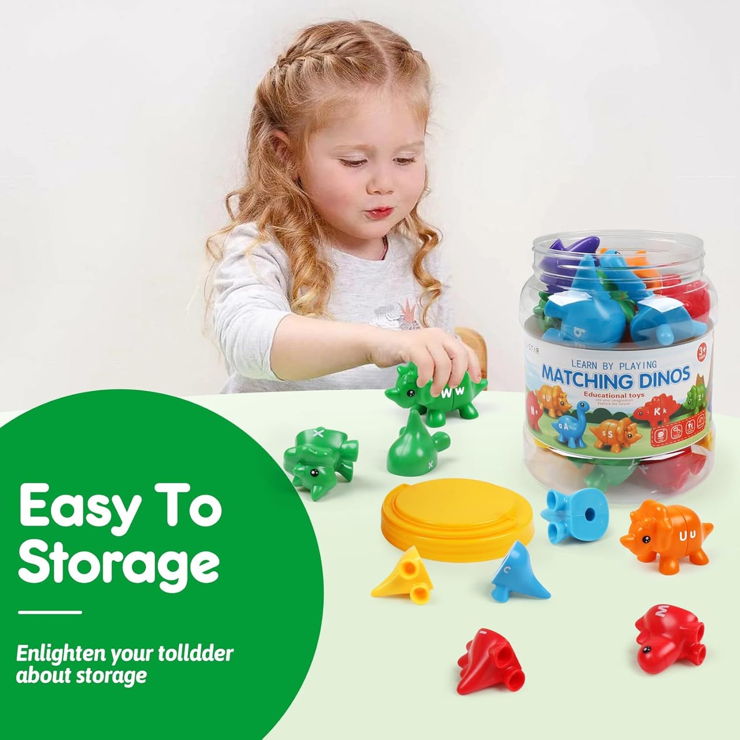 USATDD Matching Letters Dinosaur Toy, Double-Sided ABC Letters Dinosaur Match Game Preschool Fine Motor Toy with Uppercase Lowercase Alphabet, Educational Learning Toys for Toddlers Boys Girls