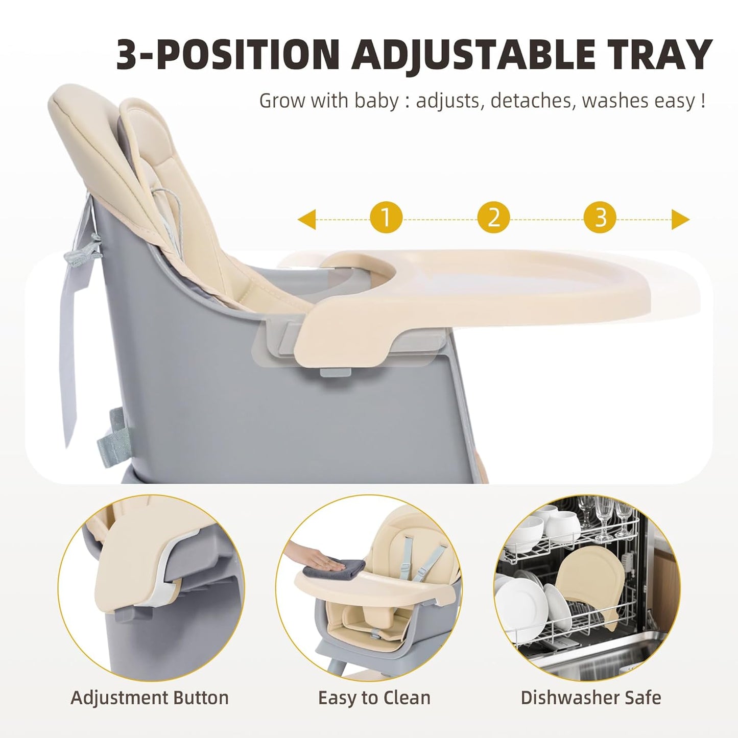 8 in 1 Baby Highchair, Convertible High Chair for Babies and Toddlers, Booster Seat w/5-Point Safety Belt, Toddler Building Block Table, Dishwasher Safe Tray, No Tool Install, Coffee