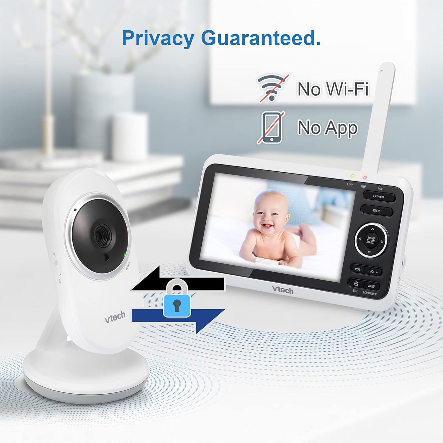 VTech VM350 Baby Monitor, 5" Screen, 1000ft Long Range, Night Vision, 2-Way Talk, Lullabies, Secured Transmission No WiFi