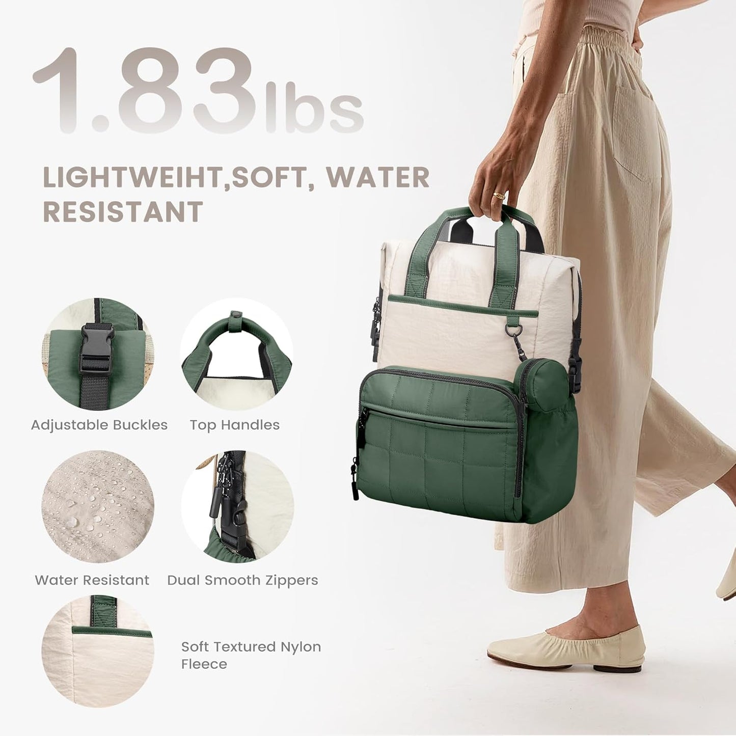 VONAL Diaper Bag Backpack, Lightweight Baby Diaper Bags, Travel Large Diaper Bag with Changing Station, Green Diaper Backpack for Boys Girls Newborn with Insulated Pockets, Stroller Straps