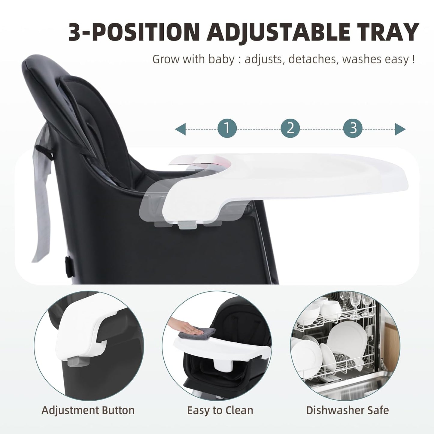 8 in 1 Baby Highchair, Convertible High Chair for Babies and Toddlers, Booster Seat w/5-Point Safety Belt, Toddler Building Block Table, Dishwasher Safe Tray, No Tool Install, Black