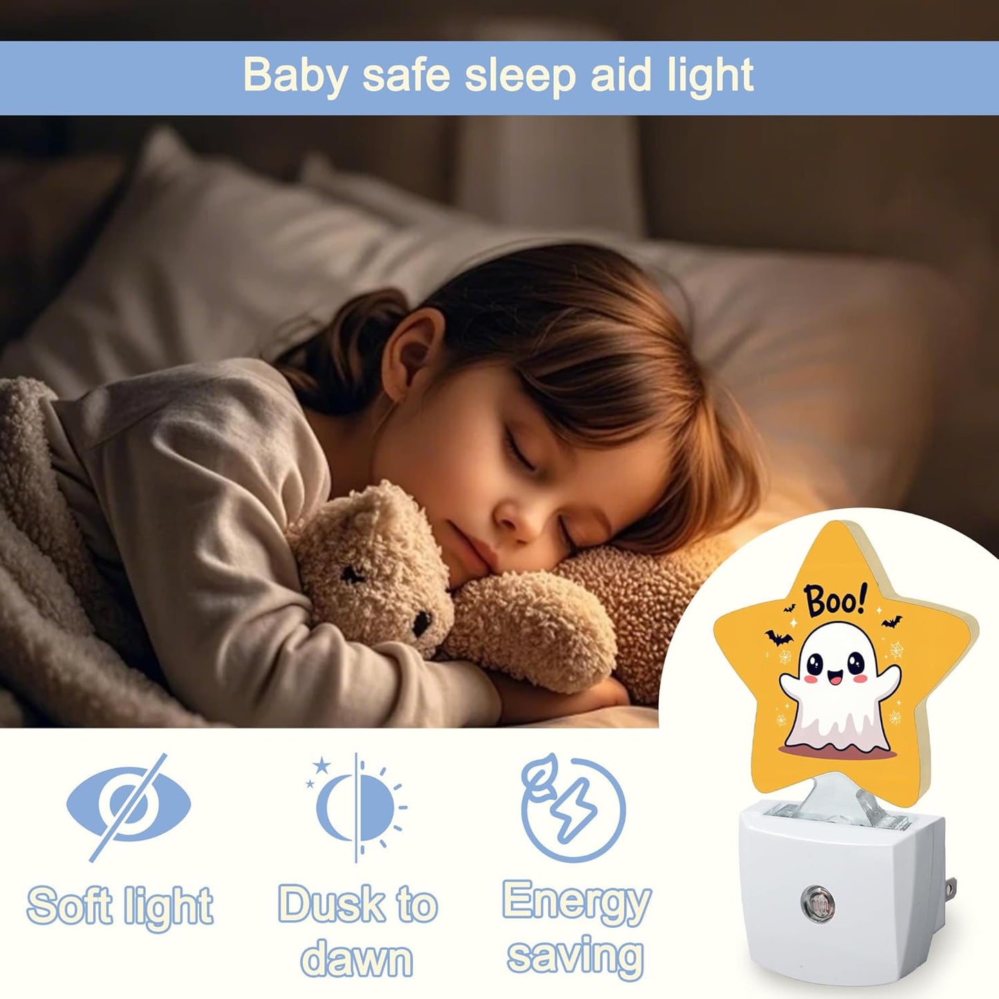 Cute Ghost Nightlight,Halloween Bat Star Night Lights Plug into Wall Decorations for Bedroom Bathroom,Dusk to Dawn Sensor Kitchen Hallway Stairs Energy Efficient Desk Lamp