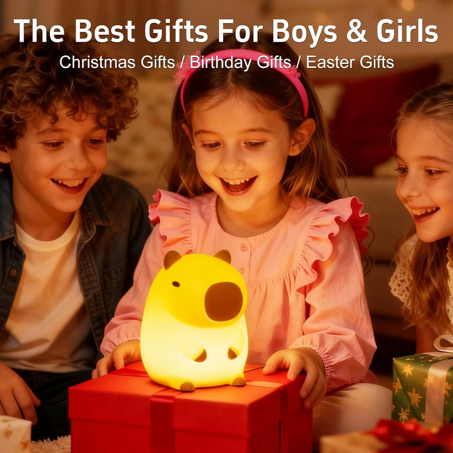Cute Capybara Night Light for Kids, Squishy Capybara Lamp Gifts, Nursery Bedroom Decor, 2 Levels Dimmable Nursery Nightlight for Kids,Rechargeable LED Bedside Lamp with 20 Min Timer & Tap Control