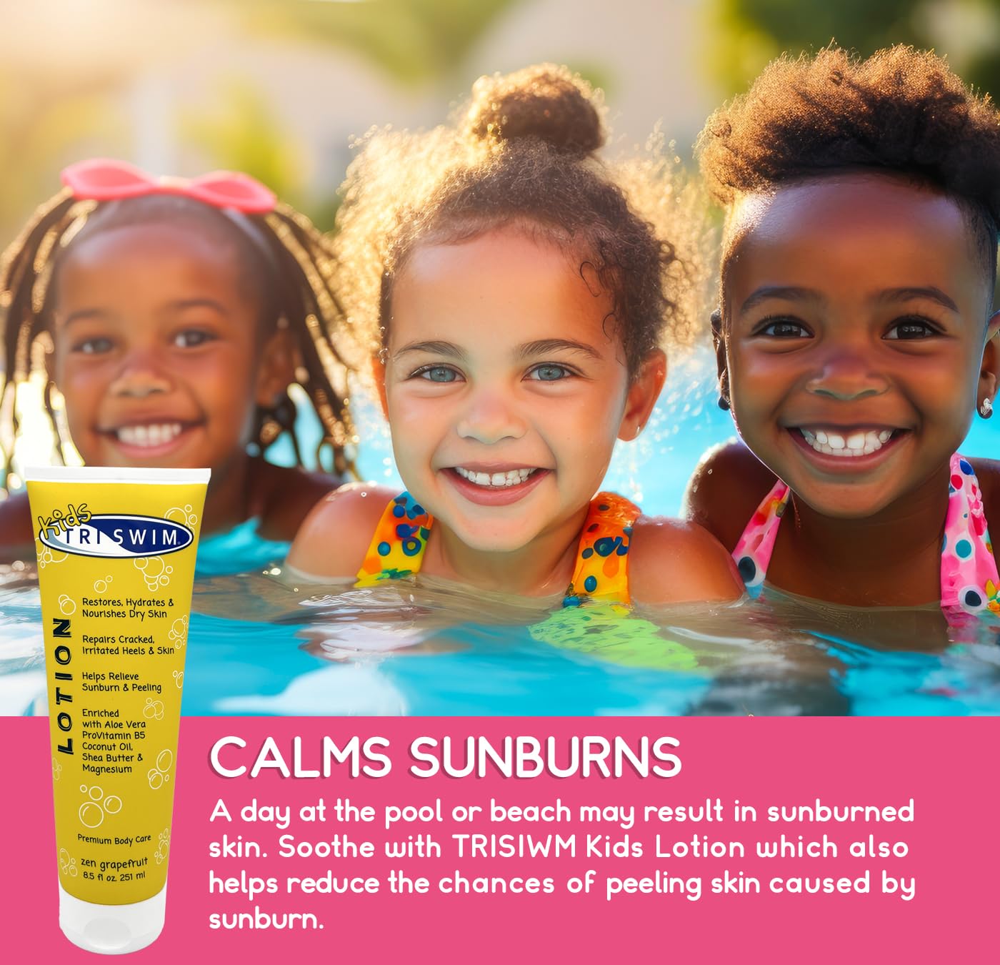 TRISWIM Kids Scented Swim Body Lotion 8.5 fl oz | Skin Hydrating Moisturizer Chlorine Removal with Aloe Vera | Zen Grapefruit