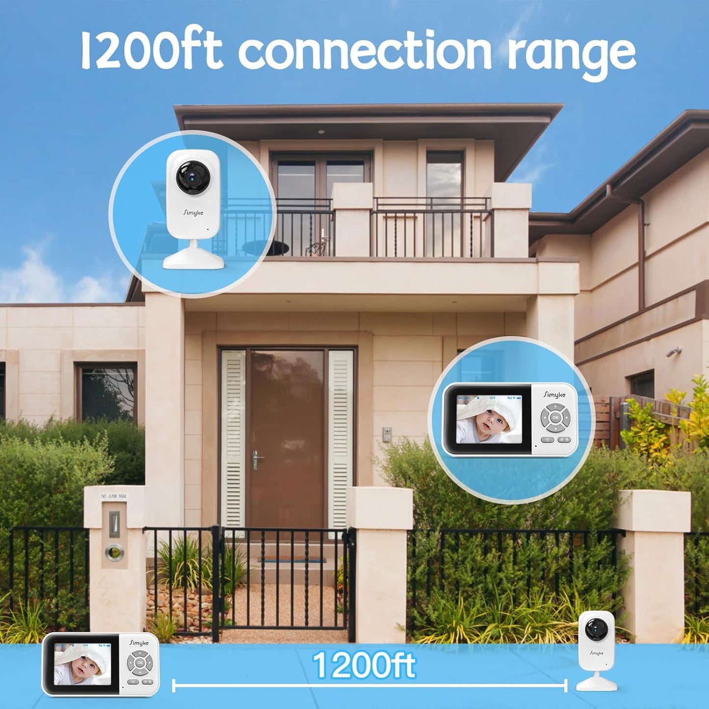 Video Baby Monitor with Camera No WiFi 1200ft Long Range, 2.8" Plug & Play Diaplay, Auto Night Vision, 5 Lullabies Portable Baby Sound Monitor, Baby Room Use, for Baby/Elderly