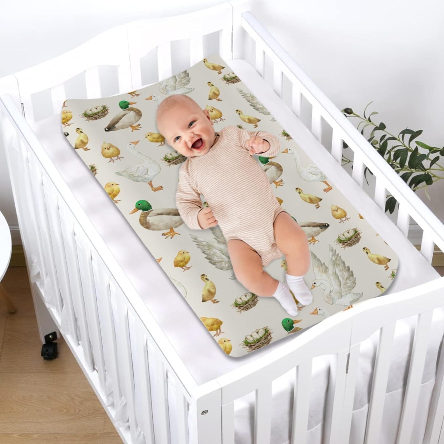 Watercolor Farm Birds Ducks Eggs Baby Changing Pad Cover Sheets for Boy Girl 32''x16'' Farm Animals Unisex Fitted Changing Table Sheets Comfort Soft Breathable Nursery Change Table Mats