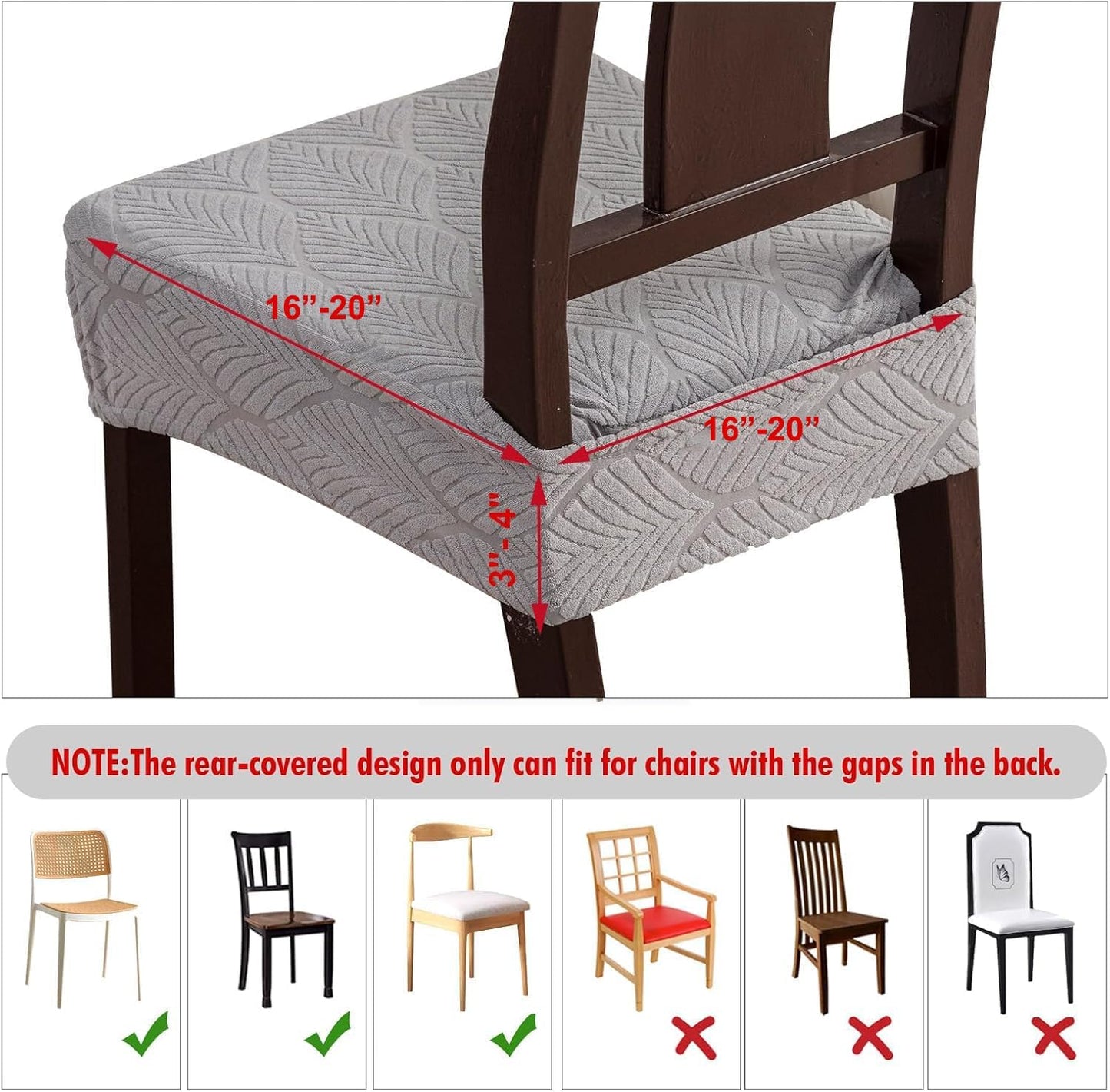 Waterproof Stretch Seat Covers,Dining Room Chair for 2 Set Removable Washable Chair Slipcover Protectors,Rear Covers,Light Grey