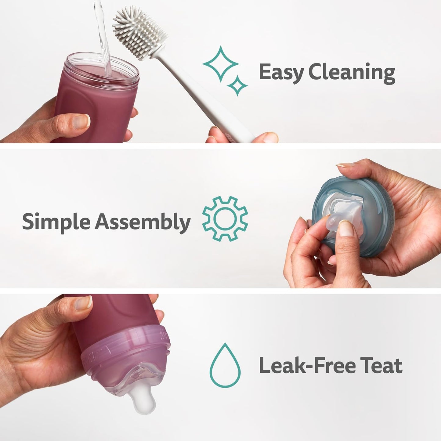 Herobility Glass Baby Bottle - 11 fl oz/320 ml - 3 Pack | Heat Sensing Color-Changing Bottle with Double Anti-Colic Nipple - Silicone Coating - Breastlike Nipples for Newborn Babies - Teal Color