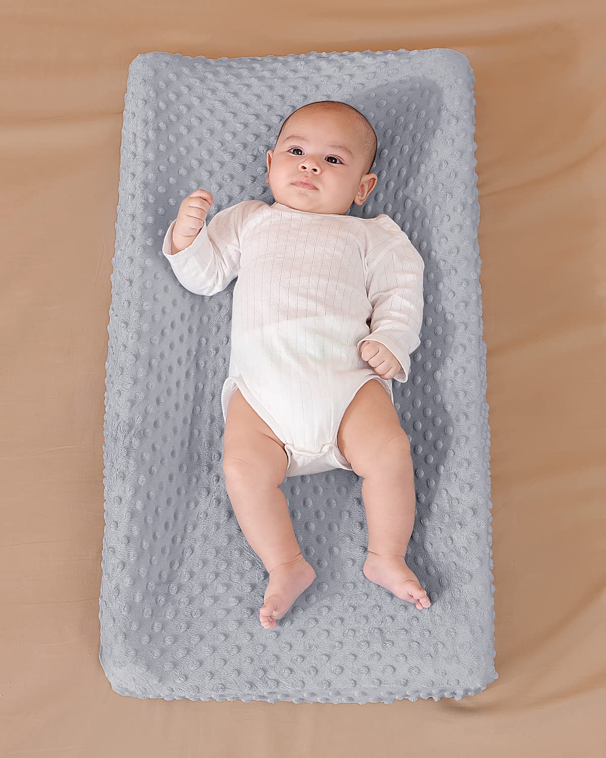 Solid Changing Table Pad Cover Cradle Sheet, Fits 32"/34''x16" Contoured Diaper Changing Pad, Ultra Soft Cozy Minky Dots Plush Changing Table Covers, Breathable Wipeable Removable (Grey)