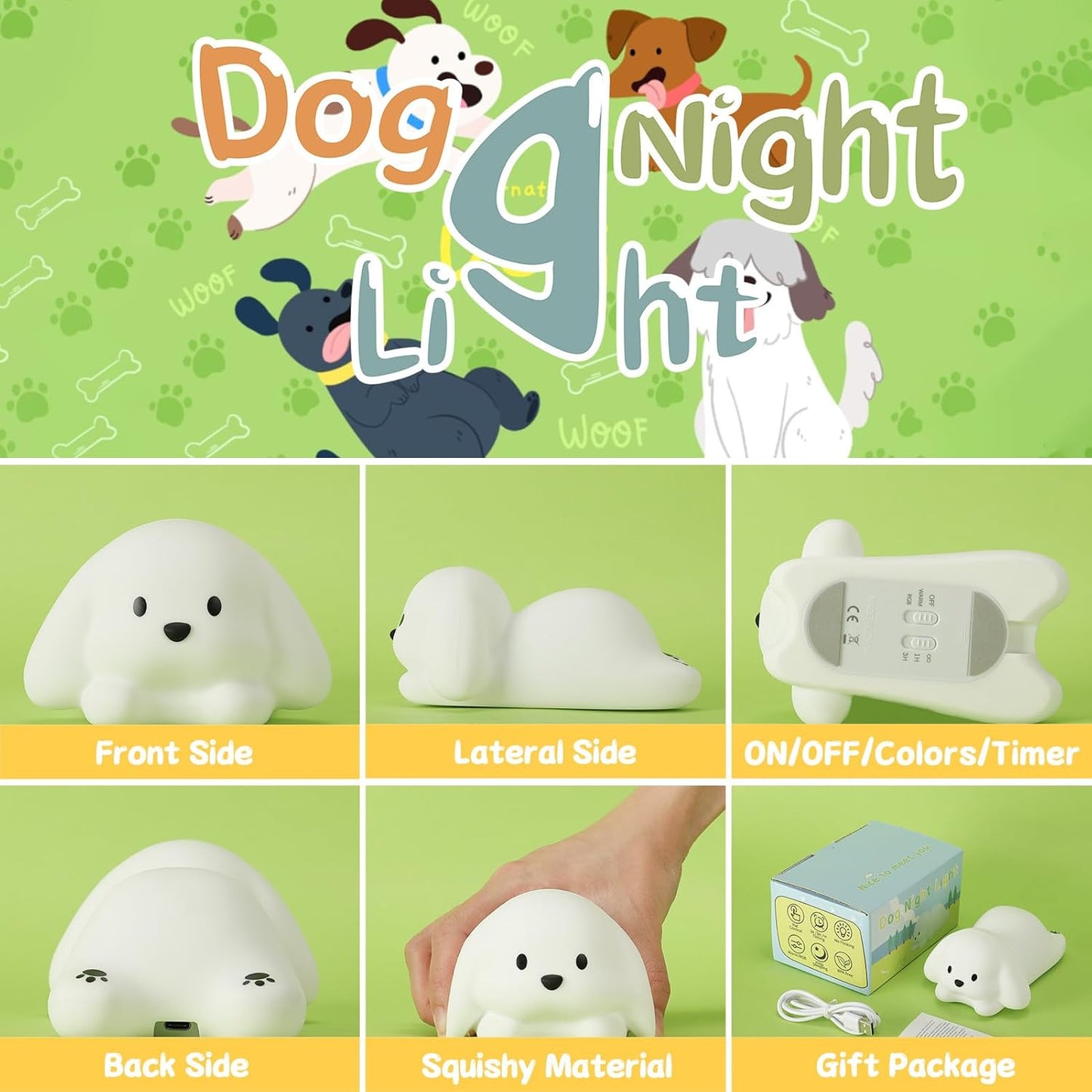 Tremdwoto Dog Night Light for Kids,Cute 7 Colorful Night Light Baby Girl Squishy Night Lights Lamp 1/3 Hour Timer Puppy Light Dimmable Nursery Nightlight,Kawaii Bedroom Decor,Gift for Boys and Girls