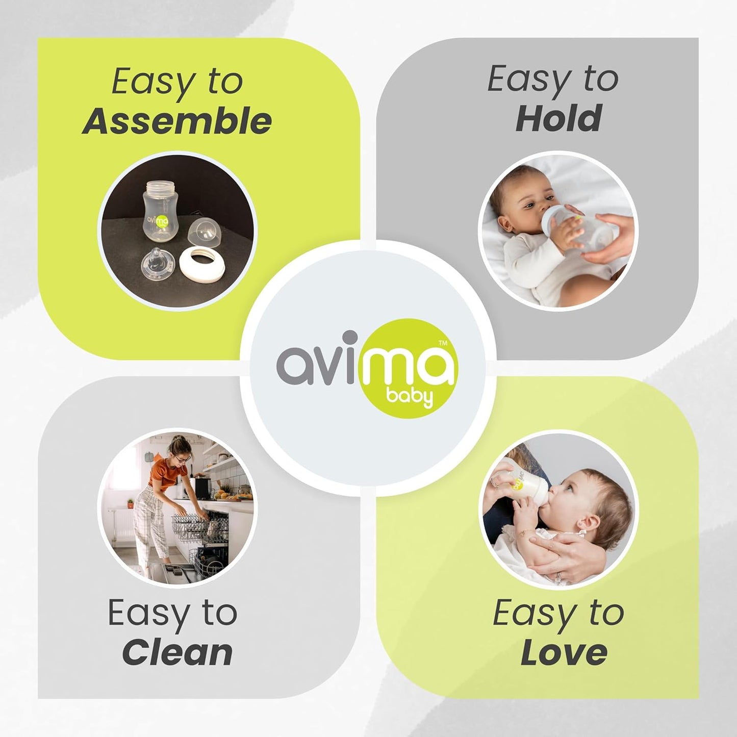 Avima Baby 9 oz Anti Colic Baby Bottles for Breastfed Babies - Medium Flow Nipples, Wide Neck Bottles, BPA Free - 3-6 Months, Stage 2 (Set of 6)