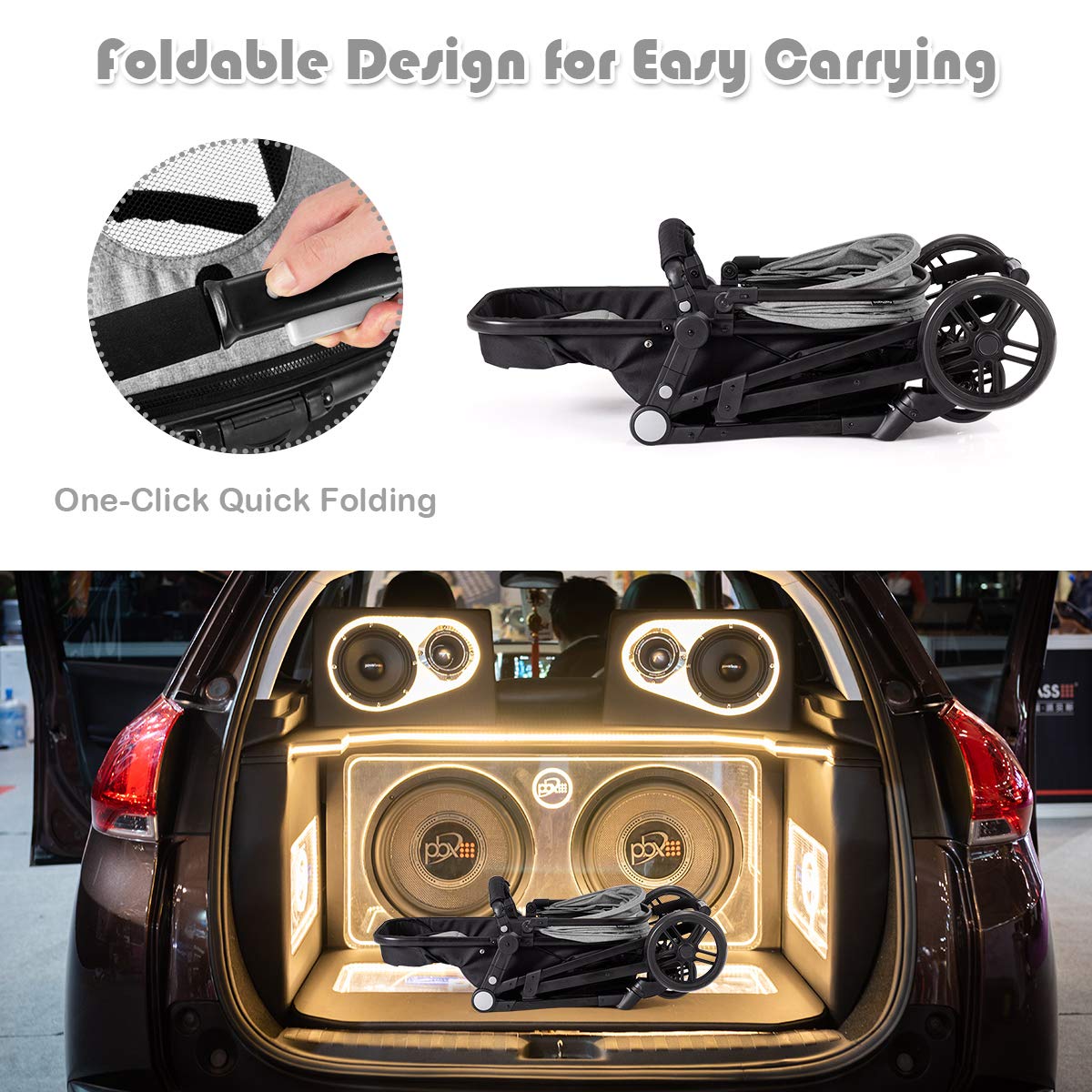 BABY JOY Baby Stroller, 2 in 1 Convertible Carriage Bassinet to Stroller, Pushchair with Foot Cover, Cup Holder, Large Storage Space, Wheels Suspension, 5-Point Harness (Gray)