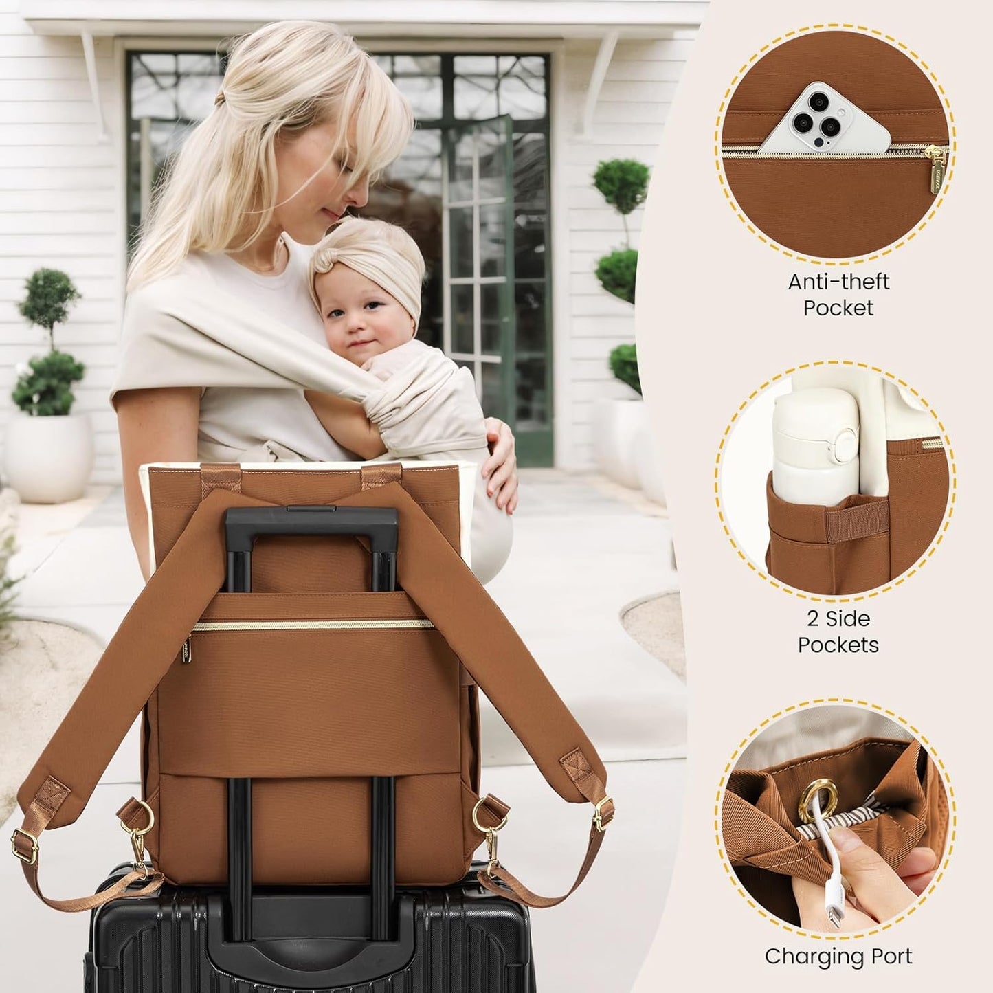 LOVEVOOK Diaper Bag Backpack,Diaper Bag Tote with Insulated Pockets,Baby Bag for Girl Boy with Changing Pad,Large Baby Diaper Bag with Pacifier Case,Anti-Theft Travel Backpack for Women