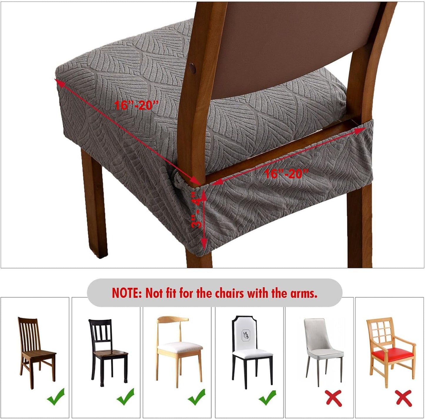 Removable and Washable Seat Covers for Dining Room Chairs Set of 2 - Waterproof Stretch Chair Seat Slipcovers, No Back Covers