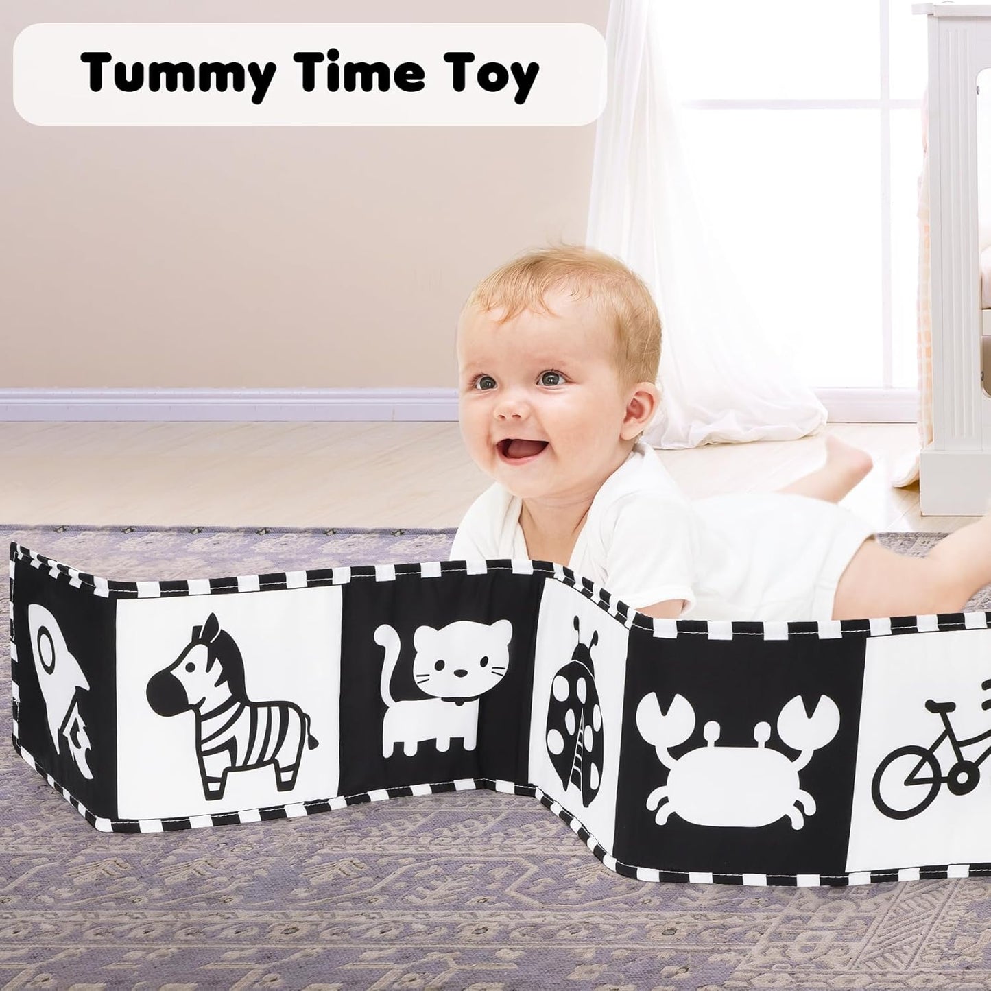 URMYWO Black and White Tummy Time High Contrast Newborn Toys 0-3 Months, Soft Baby Book, Visual Stimulation Montessori Sensory Infant Toys 0-6-12 Months, Shower Gift for Boys Girls