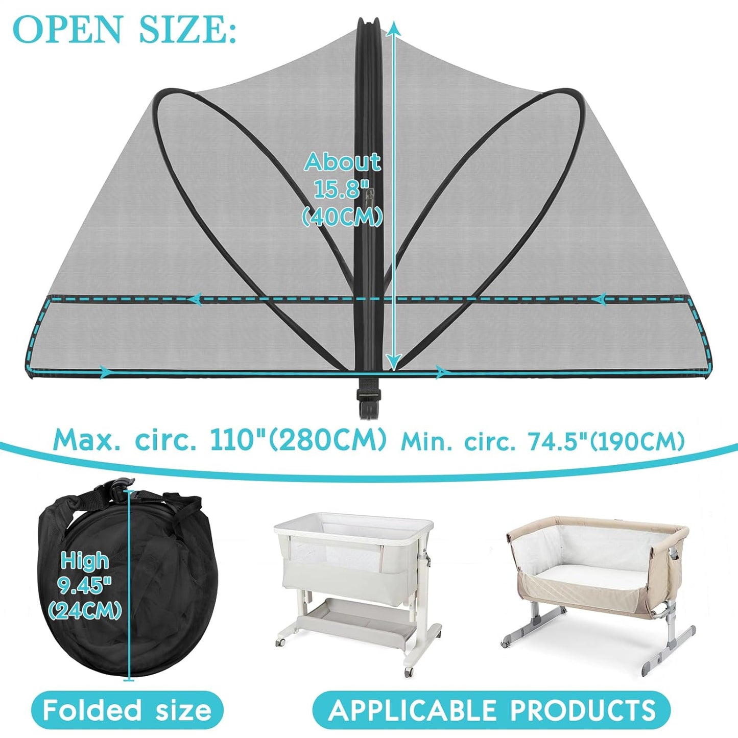 Bassinet Cover for Cats - Bassinet Net Cover for Baby Prevents Entry of Insects/Pets, Breathable Crib Net with Two-Way Zippers, Mosquito Net for Bedside Sleeper/Travel Crib (Black-Small)