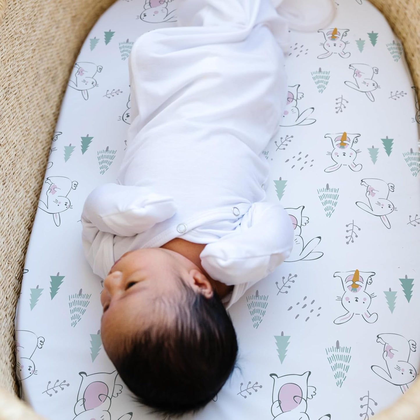 Stretch Fitted Bassinet Sheet Set BROLEX 2 Pack Cradle Sheets for Bassinet Pad/Mattress,Unisex Boys Girls,Ultra Soft,Pink-Bellied Rabbit