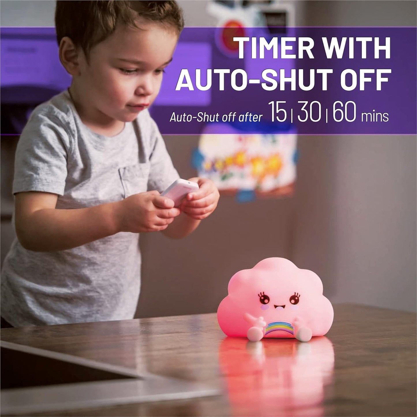 Lumipets Cloud Squishy Night Light for Kids | Soft Silicone Bedside Mood Lamp with Remote & Tap Control | Rechargeable Color Changing Night Light for Boys & Girls | Portable Nightlight with USB Cord