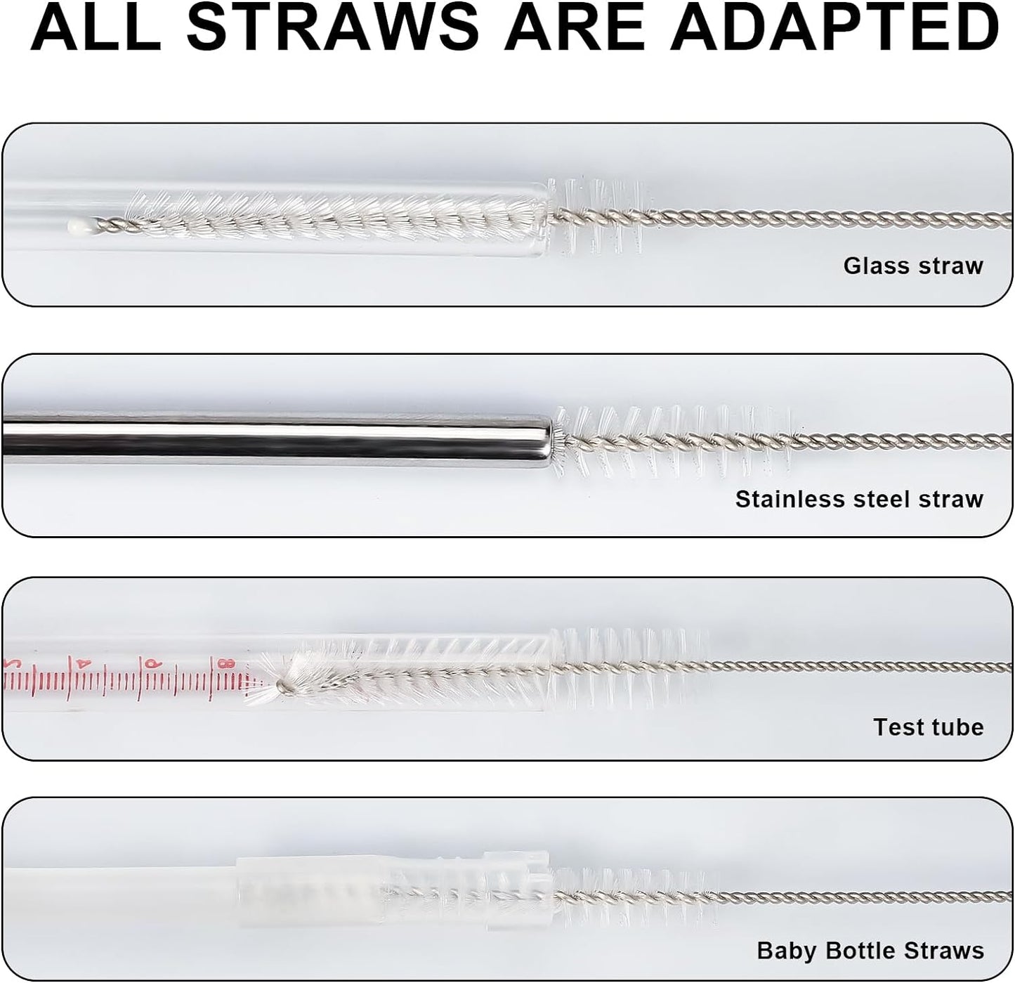 Straw Cleaner Brush Set, 12-Piece 11.8 Inch Long Botthle Cleaning Brush, Nylon Tube Brush Kit for Straws on Tumbler, Water Bottle, Sippy Cup and Pipes, Tubes or Tea Pot Spout