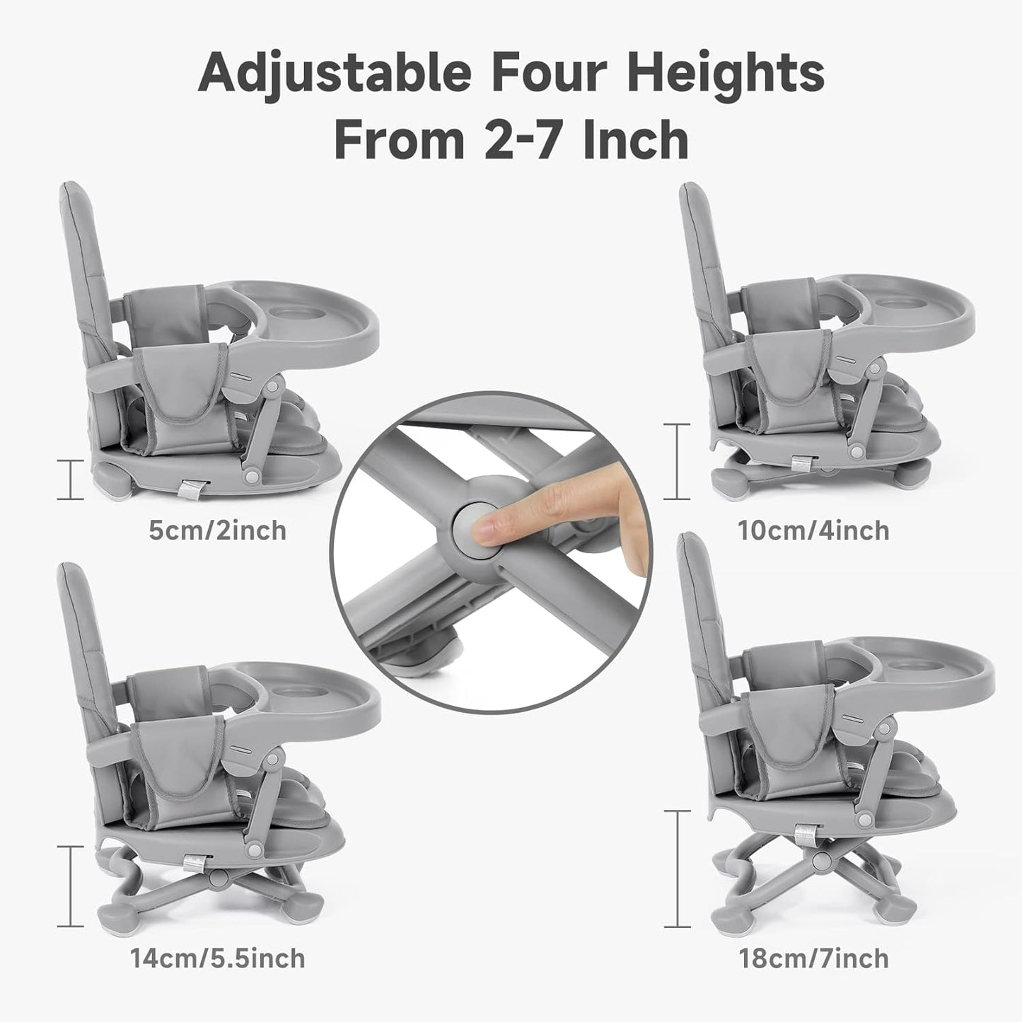 YOLEO Baby High Chair Booster Seat for Dining Table, Adjustable Height Travel Foldable High Chairs with Tray