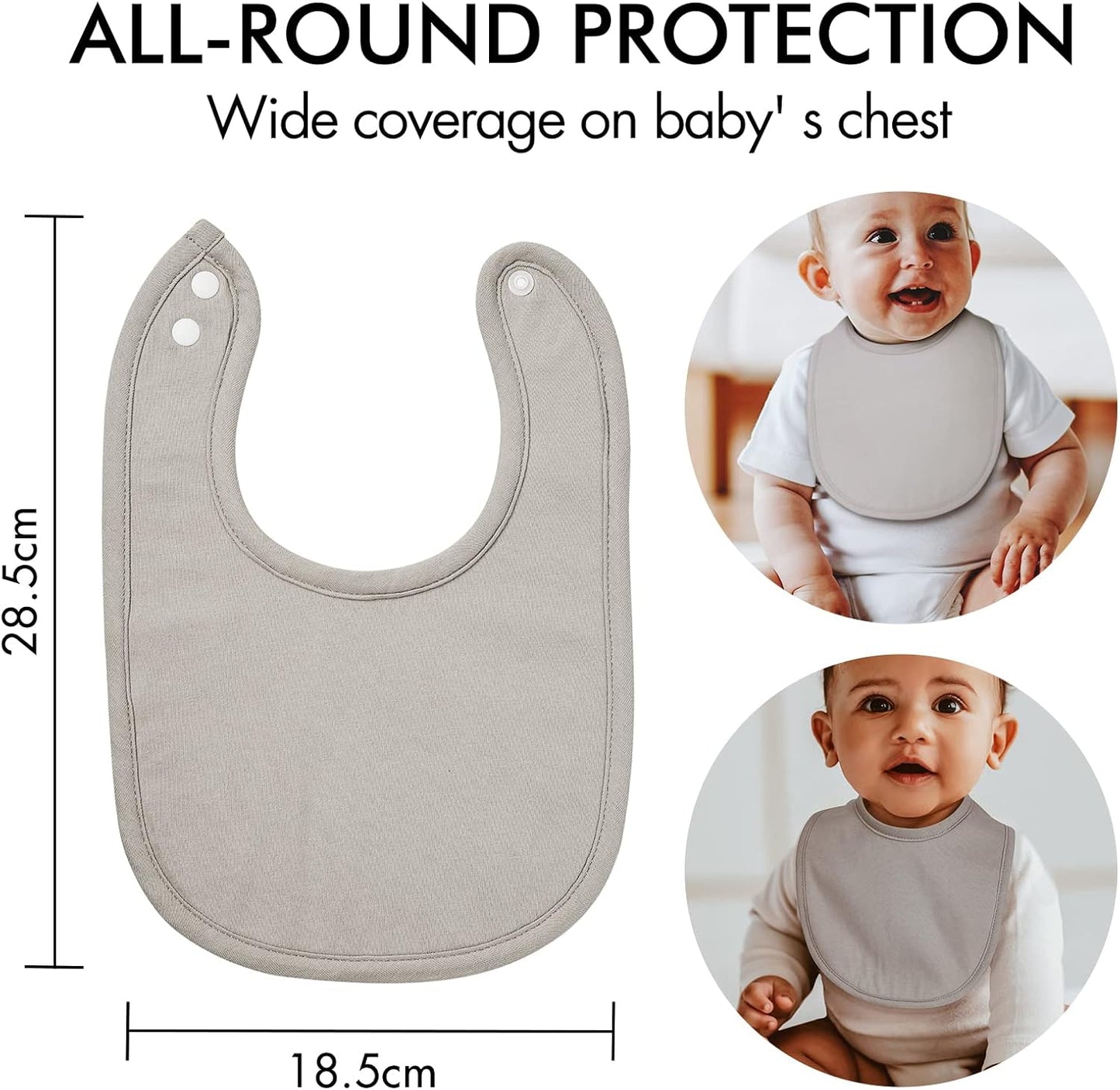 10 Pack Cotton Snap Bibs for Baby Boy Girl, Super Soft Drool Bibs for Teething and Feeding