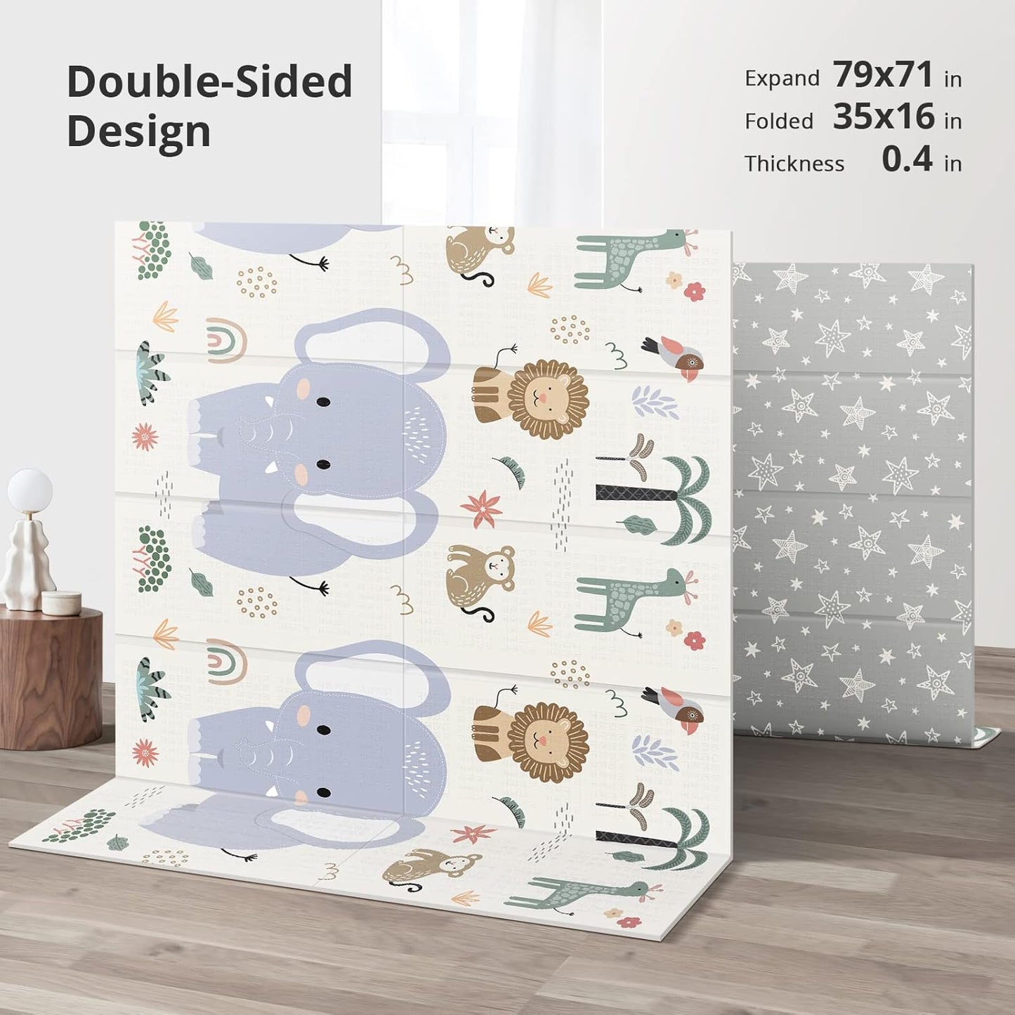 79x71 Extra Large Baby Play Mat for Floor, Foldable Foam Playmat for Babies 0-12 Months & Kids, Non-Toxic Waterproof Baby Mat for Floor, Thick Playpen Mat for Tummy Time Crawling