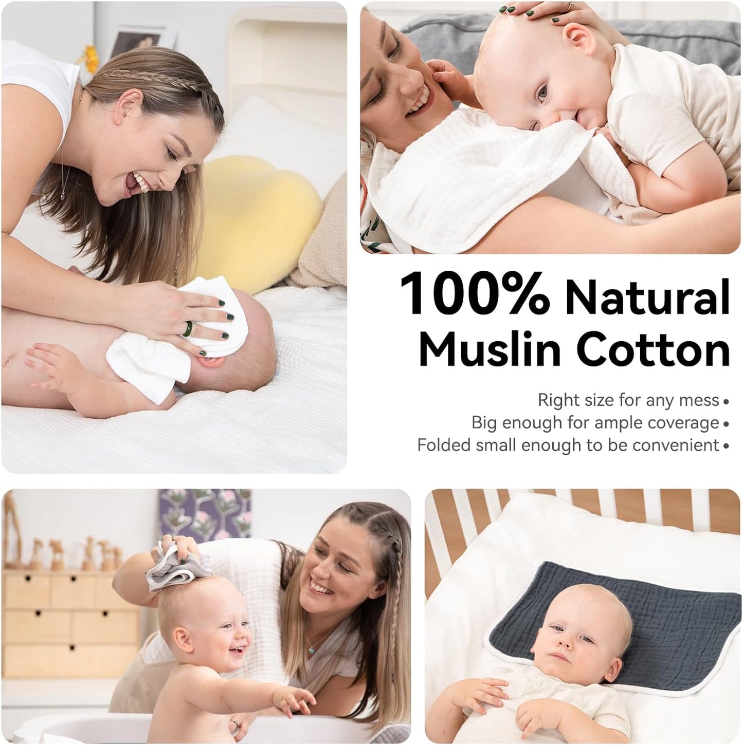 Muslin Burp Cloths Large 20 by 10 Inches 100% Cotton 6 Layers Extra Absorbent and Soft (Grey)