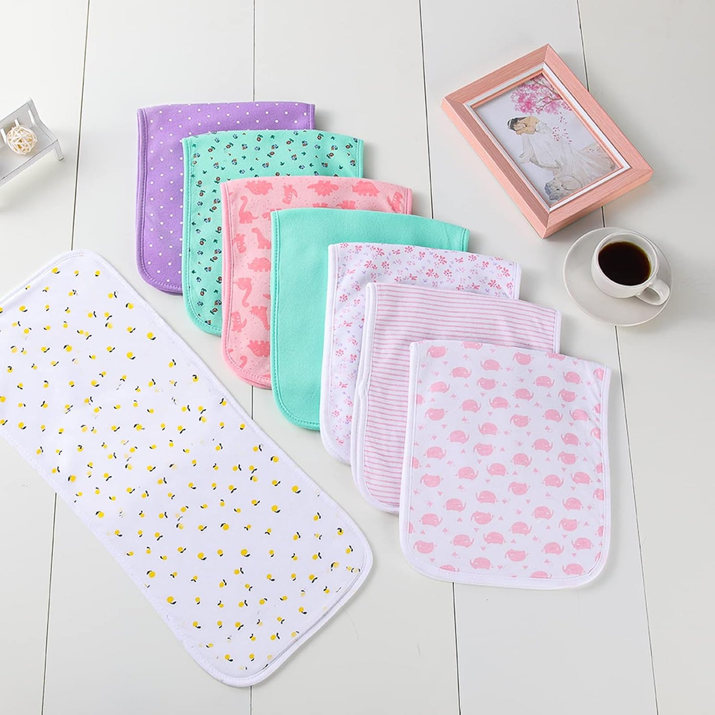 Hakochia Burp Cloths for Baby Boy & Girl Organic Cotton Large Unisex Burp Clothes Extra Absorbent Soft Neutral Burping Rags Spit Up Cloth Sets for Newborns 8 Pack (E)