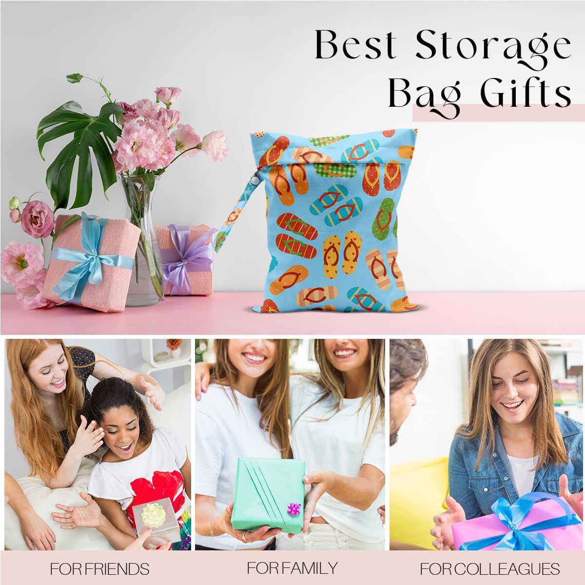 Wet Bag for Swimsuit, Beach Travel Essentials Wet Dry Bag, for Sunscreen Toiletry Dirty Clothes Yoga Gym Diaper, Friends Summer Beach Vacation Gifts. flip flops