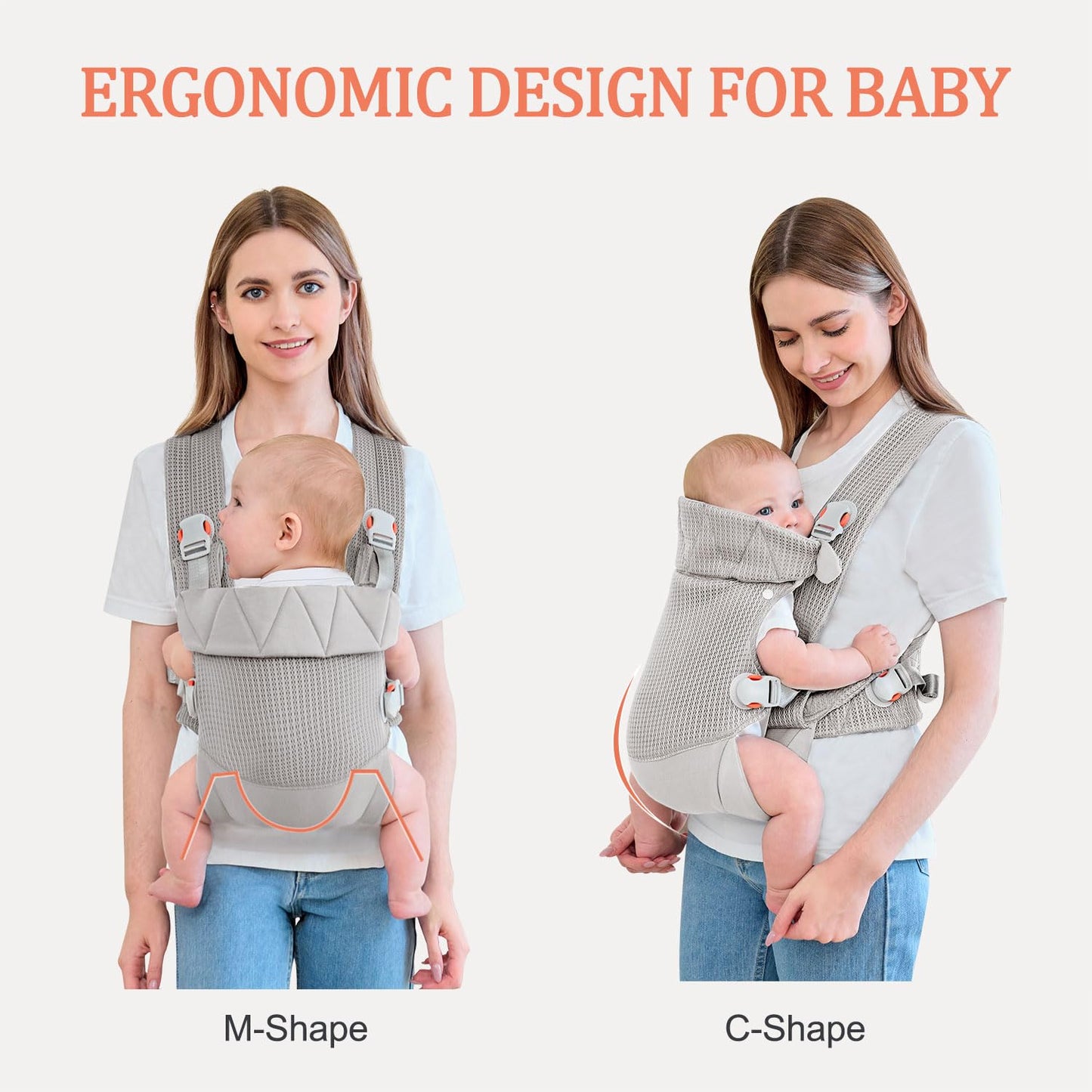 Newborn Carrier, Baby Carrier Newborn to Toddler, Ergonomic Baby Sling with Head Support,Light Grey