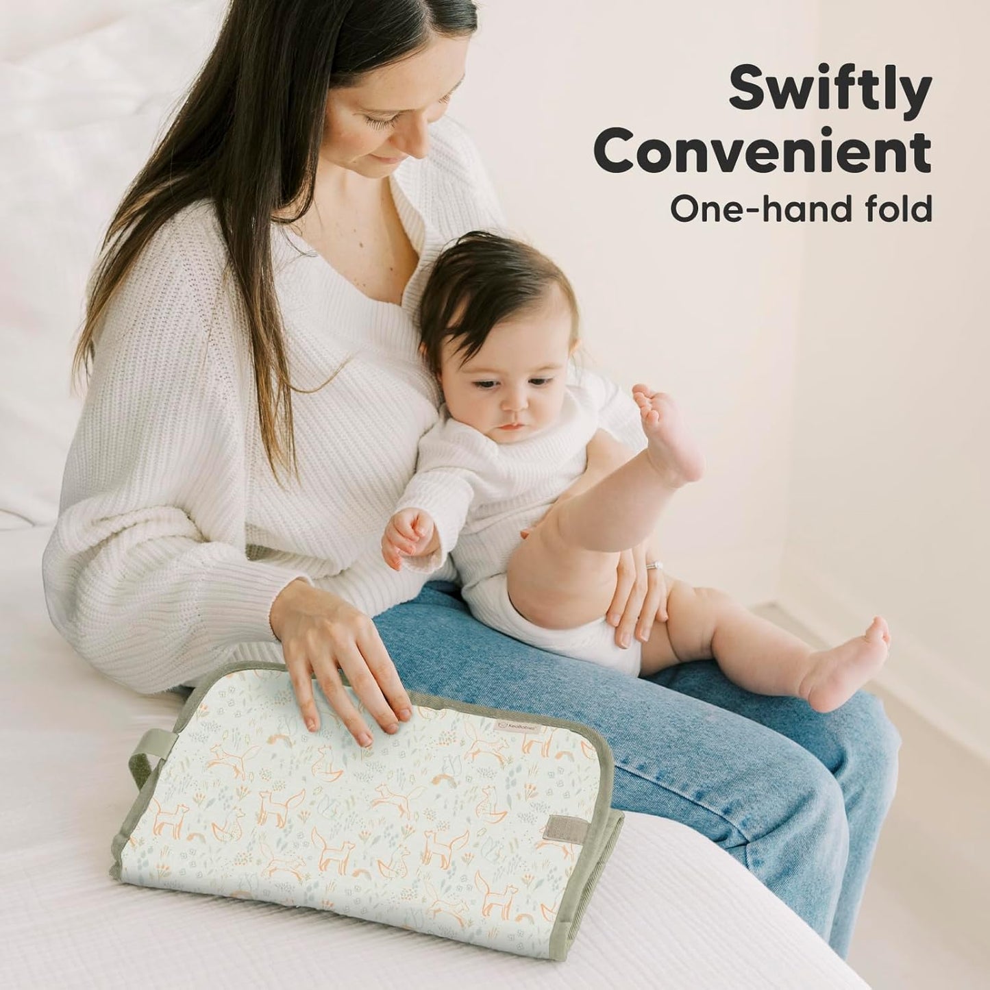 KeaBabies Portable Diaper Changing Pad, Easy Wipe Clean - Foldable Waterproof Baby Changing Mat for Diaper Bag, Compact, Lightweight, 25x13 Newborn, Infant, Baby Changer Travel Essential (Fox Vale)