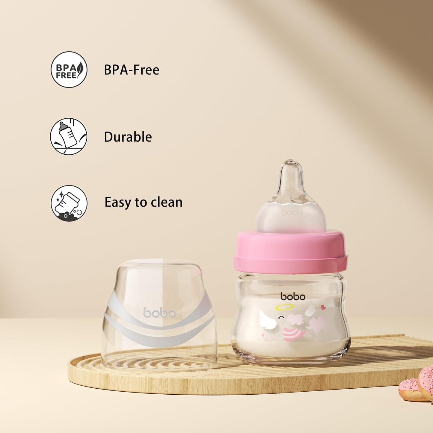 YOHKOH Glass Baby Bottles with Slow Flow Nipple, Newborn Anti-Colic Baby Bottles for 0+ Months, Wide Neck Feeding Bottle, Clear (Red, 2.7oz (Pack of 4))