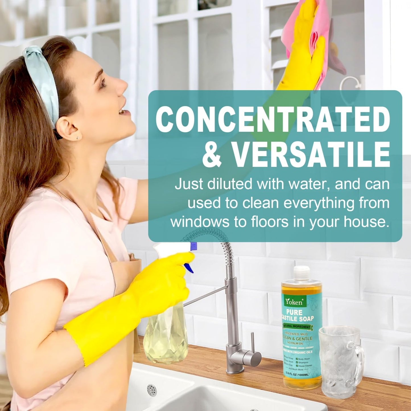 EWG Verified Castile Soap Liquid Unscented 33.8 fl oz Pure Castile Liquid Cleanser Made With Organic Oil, Clean & Gentle, Natural Castor Oil Soap for Body Wash, Hand, Dishes, Laundry