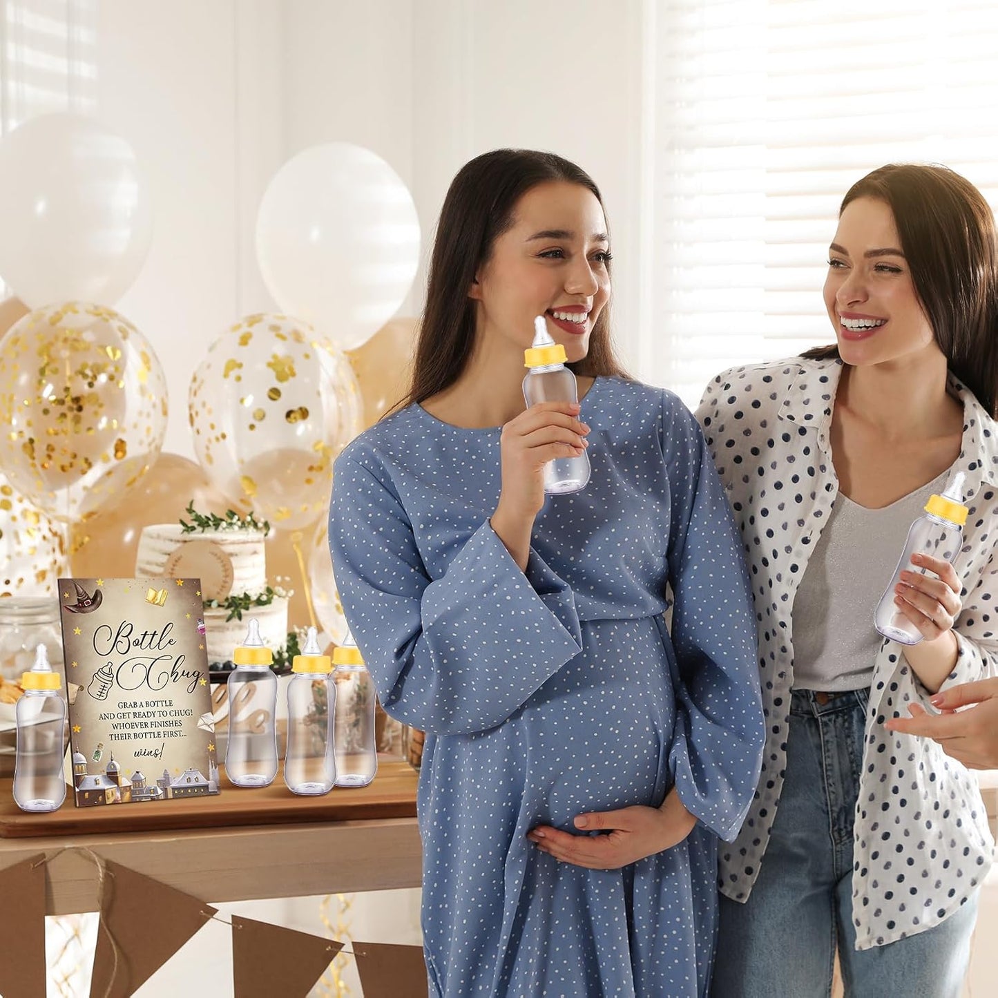 TrelaCo Cool Baby Shower Games Bottle Chug Sign and 12 Pcs Baby Bottle Shower Favor for Games Gender Reveal(Dark Color,Magical Wizard)