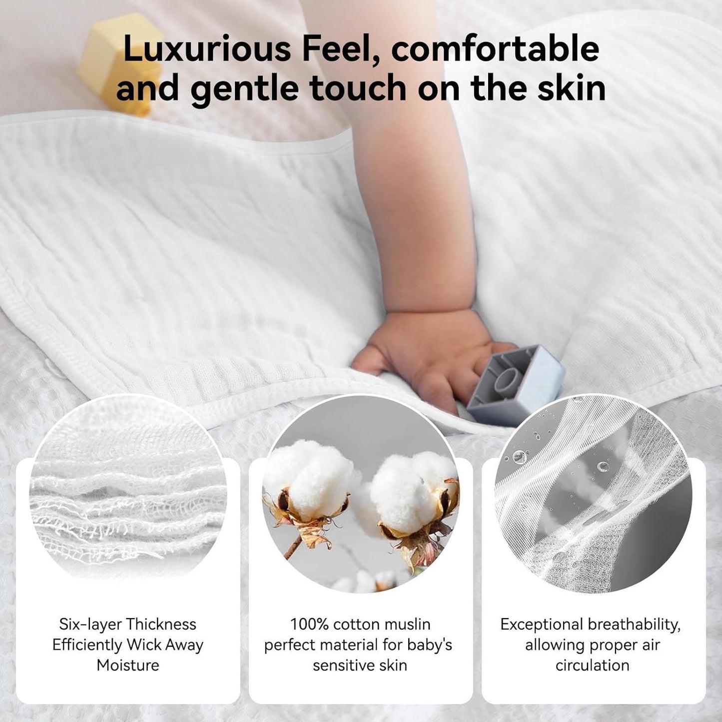 Synrroe Burp Cloths Large, Muslin Burp Cloths for Baby, Extra Absorbent and Soft, 6 Layers 20 by 10 Inches 100% Cotton (White Large 4 Pack)