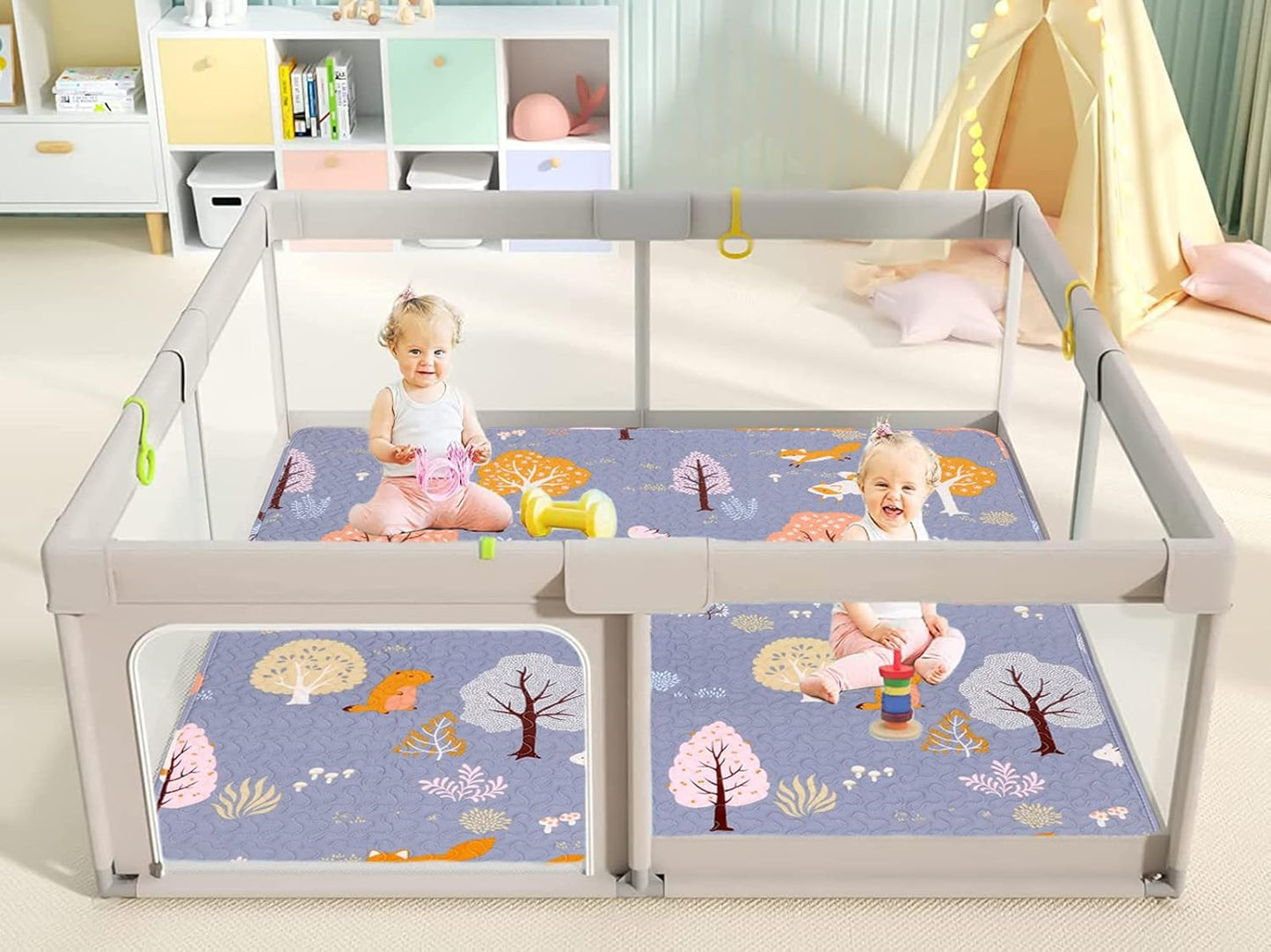 50 x 50 Play Mat for Baby Playpen Tummy Time Mat, Non-Slip Washable Baby Playpen Mat, Baby Crawling Mats for Floor, Portable Travel Large Play Mats for Toddlers and Infants
