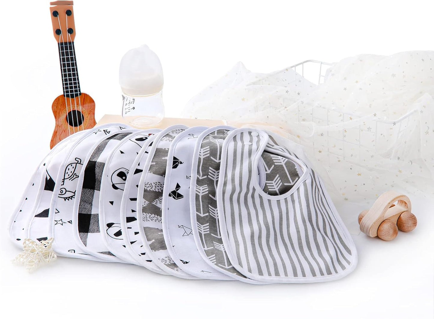 Hakochia Waterproof Baby Bibs Organic Cotton Super Soft and Absorbent With Adjustable Snap for Baby Boys and Girls