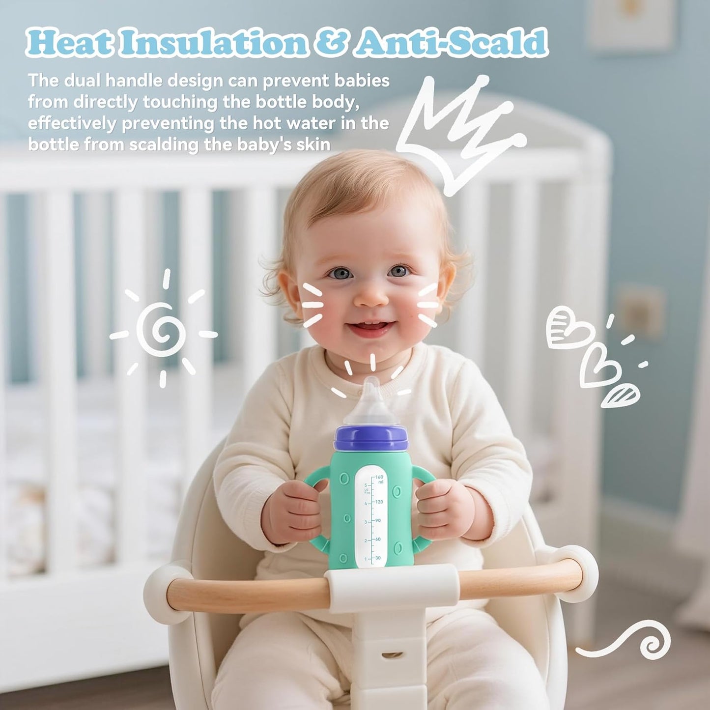 4-Pack Silicone Sleeves for Lansinoh Glass Bottles 5 oz- Starry Sky Design Baby Bottle Holder with Handles,Protectors for Lansinoh Natural Wave Glass Bottles, Anti-Scald Feeding Supplies