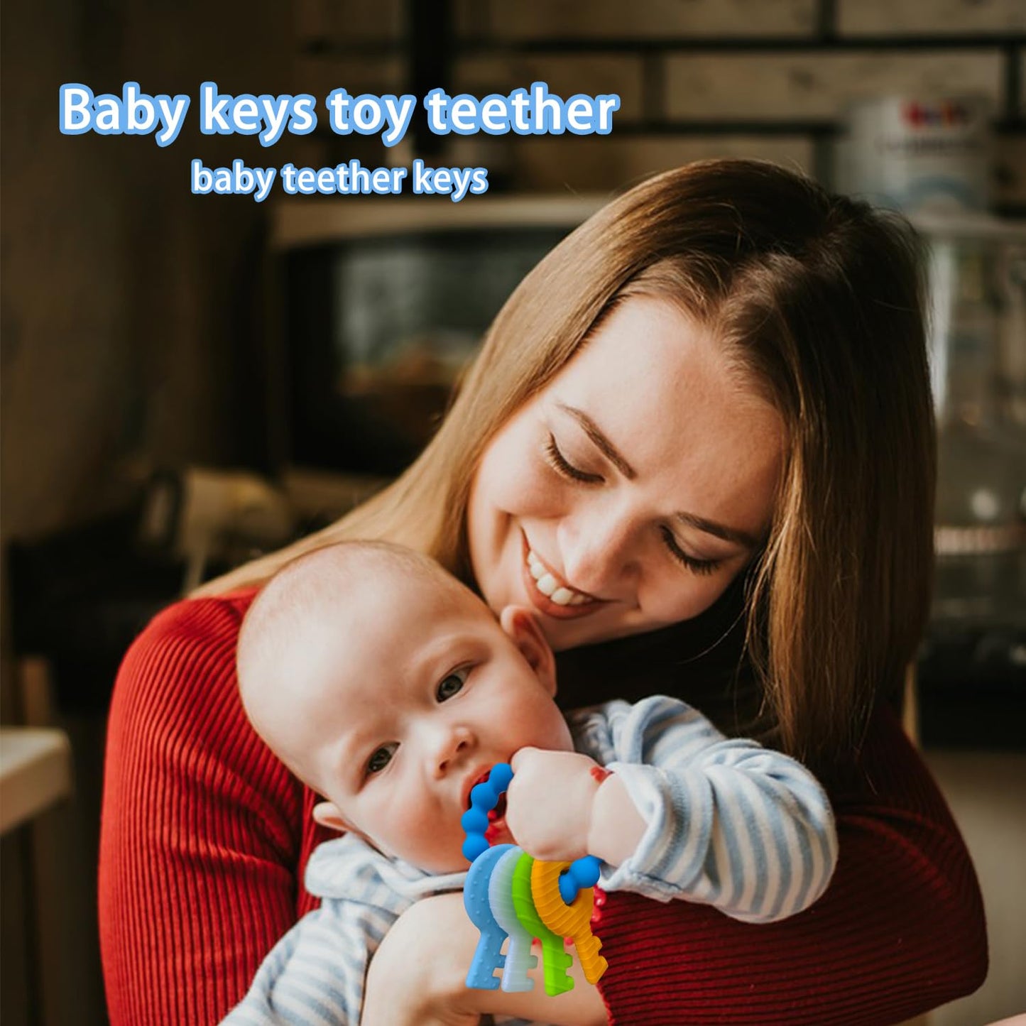 Baby Keys Teether Toys,Silicone Teething Toys for 3-18+ Months,Teething Keys Toy for Infants-Soft & Raised Texture to Soothe Gums,BPA Free (4Colors)