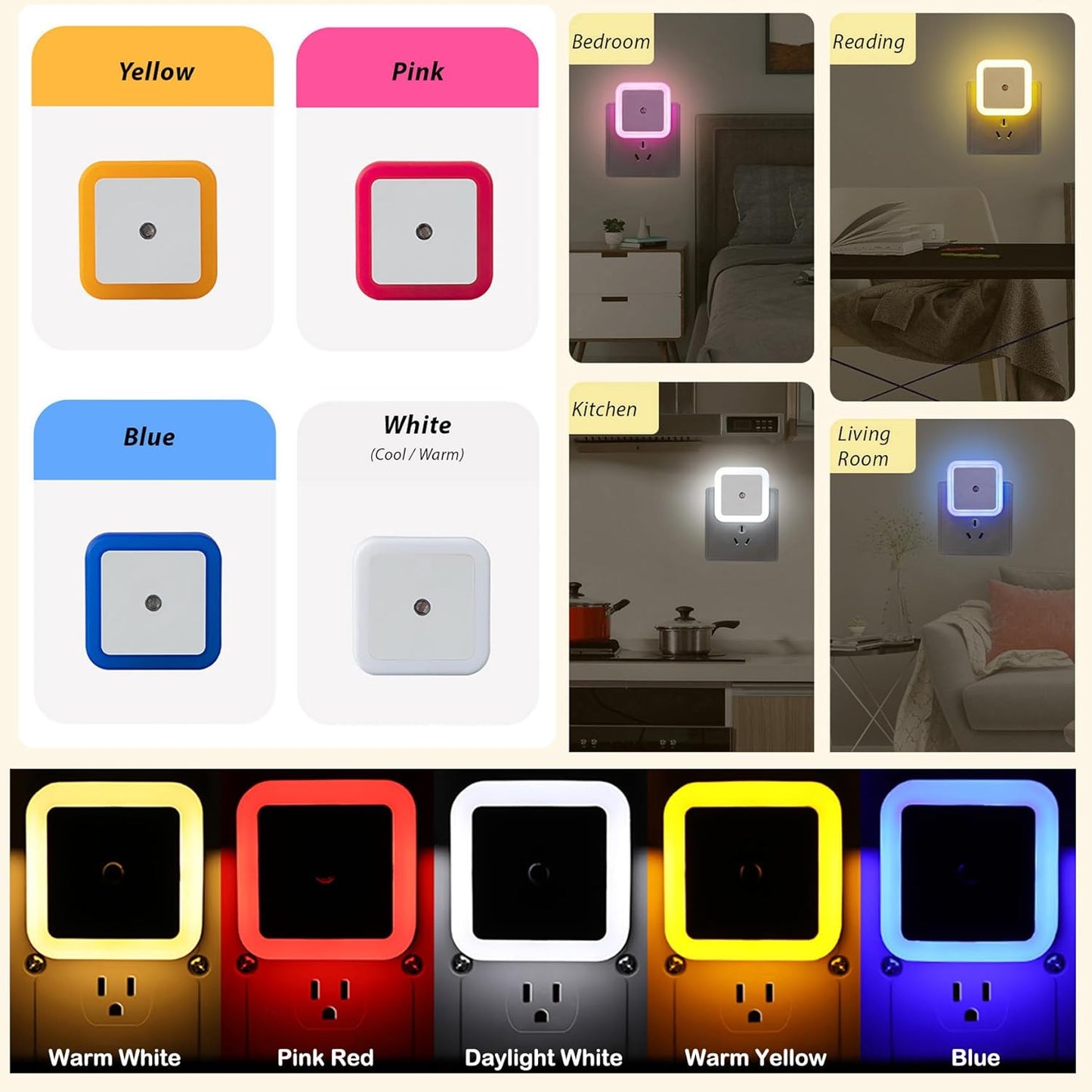 Night Lights Plug into Wall - 4-Pack Dusk to Dawn Sensor Plug in LED Nightlight 3000K Soft White Lighting, Auto-On/Off Lamp for Kids Adults Home Living Room Kitchen Bedroom Bathroom Toilet Hallway