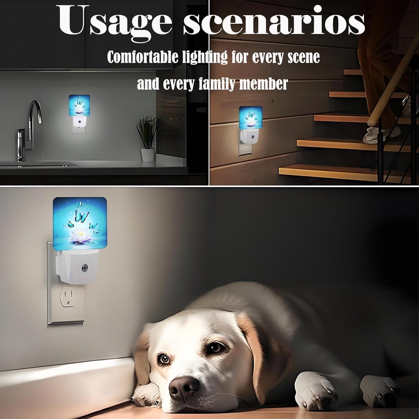 Zen Lotus and Butterfly Night Light,Plug Into Wall with Dusk to Dawn Light Sensors, Warm Nightlights for Bedroom, Bathroom, Hallway, Kitchen, Gifts Ideal for Boys Girls Women Men