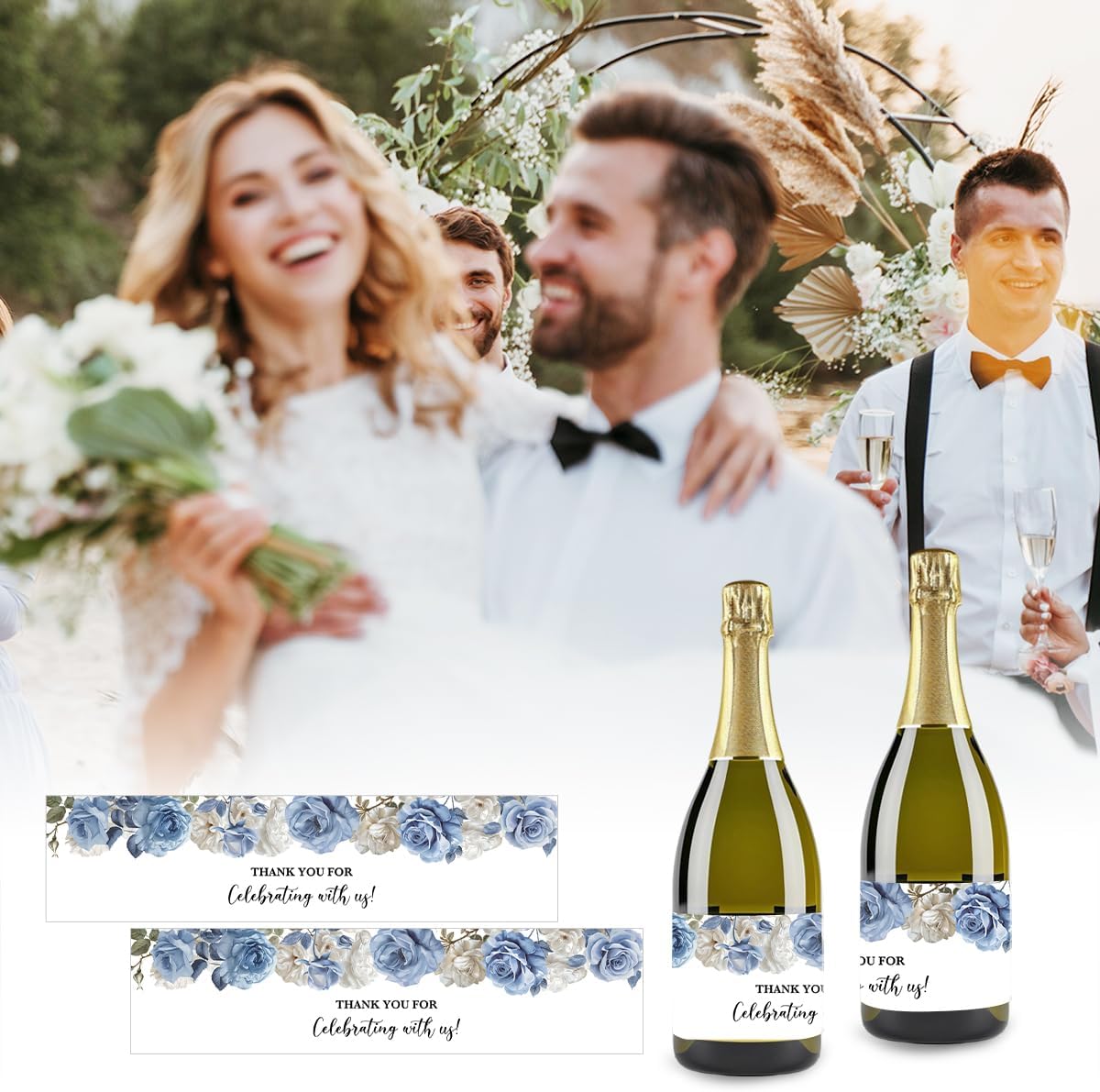 100PCS Wedding Water Bottle Labels Waterproof Greenery Floral Wraps Sticker for Water Bottle Baby Shower Bottle Label for Bridal Shower Party Thanks A13