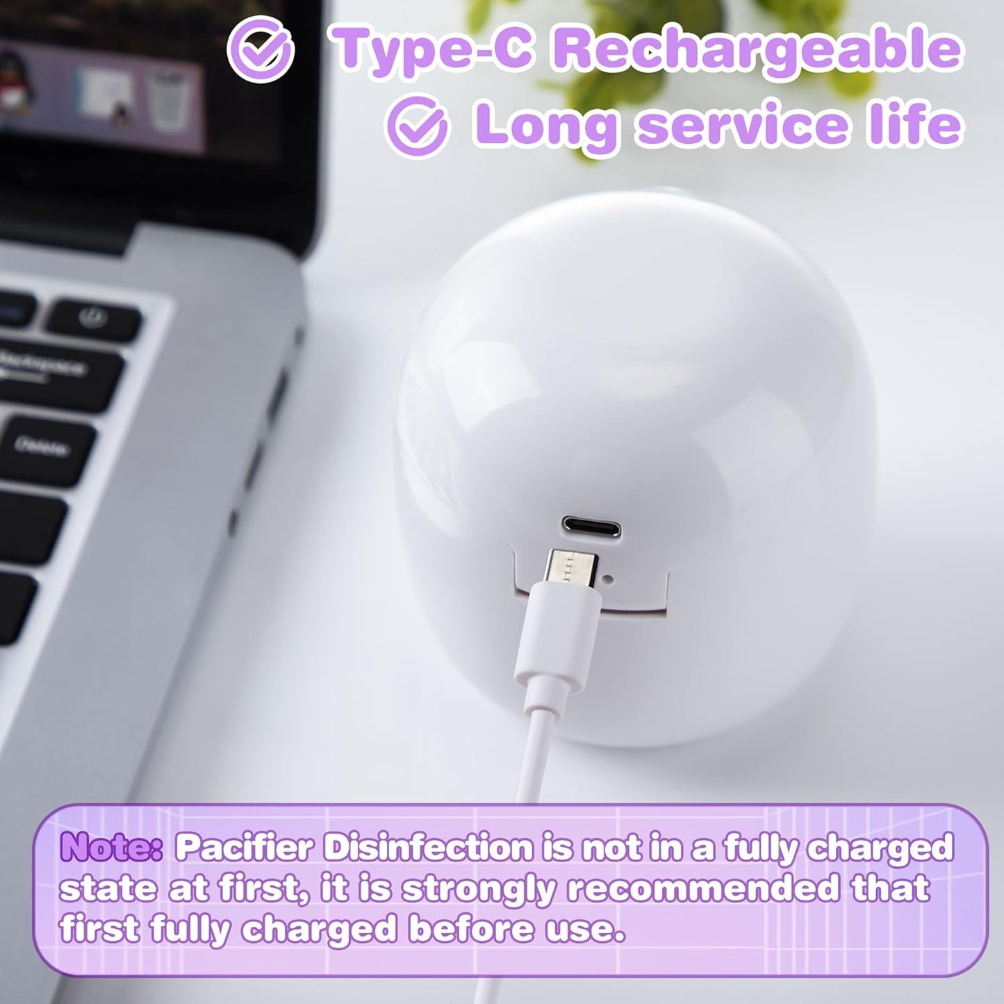 Qualirey Portable Pacifier Disinfection, Mini UV Light Disinfection, 99.99% Disinfection in 3 Mins, USB Rechargeable, Mini UV-C Disinfection Box for Baby Pacifier, Bottle Nipples, Teethers (White)