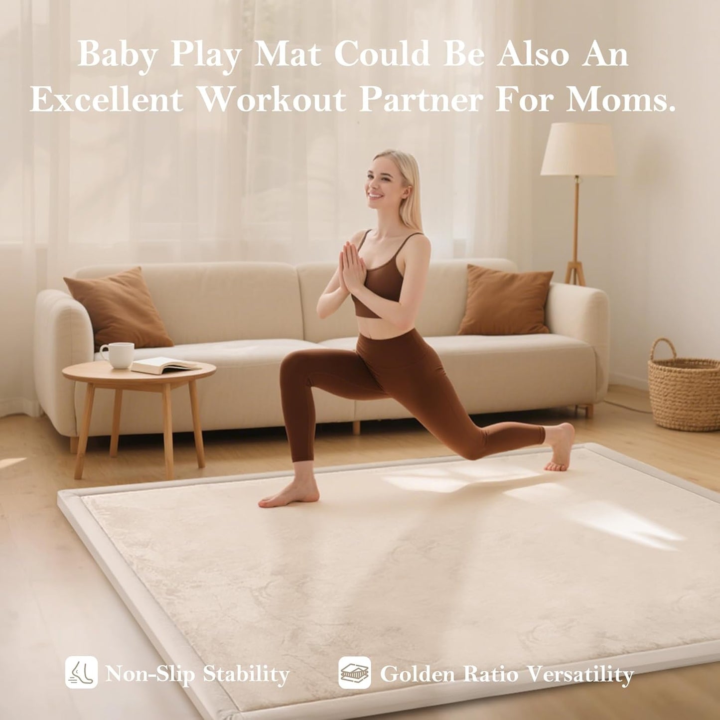 Ultra Soft Baby Play Mat for Floor, 50 X 50x 1.3" Memory Foam Playpen Mat,Tummy Time Mat with Non-Slip Backing, Baby Crawling Mat Child Nursery Rug for Infant, Toddlers, Kids (Beige)