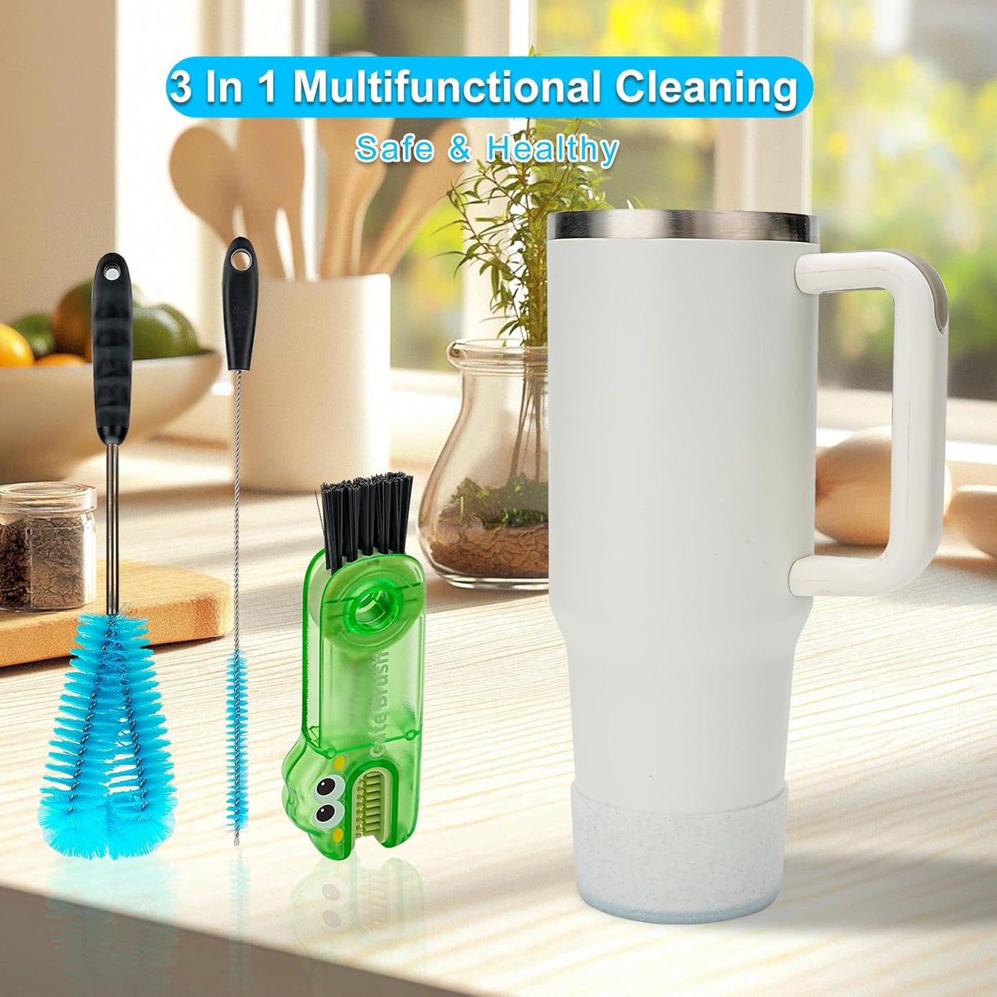 4 Pack Bottle Cleaner Set, Including Long Water Bottle Clean, Straw Clean and 3 in 1 Multi Functions Clean, Suitable for Stanley Cups, Baby Bottles, Travel Mugs, Decanters, Straws